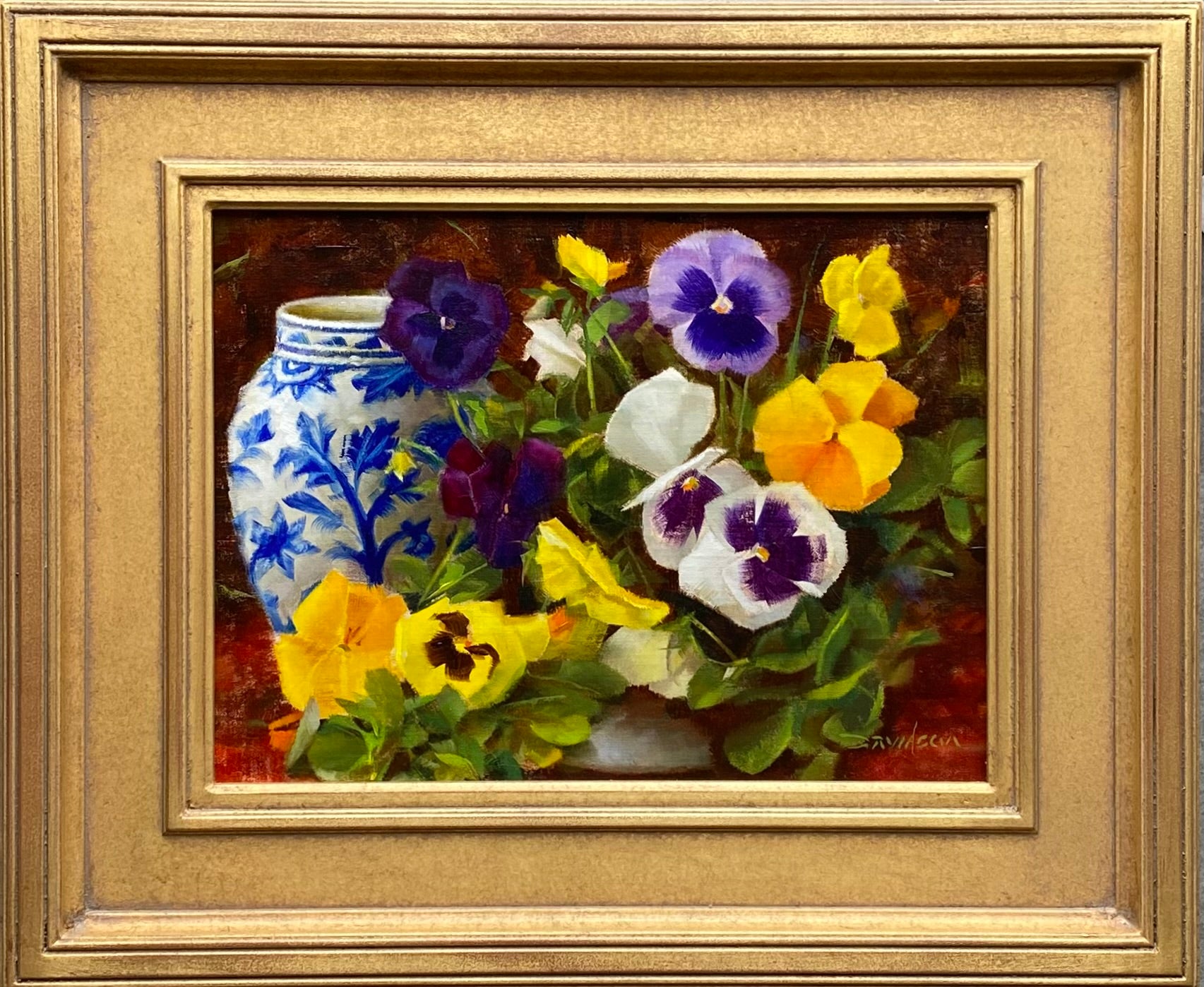Pansies with Blue Vase