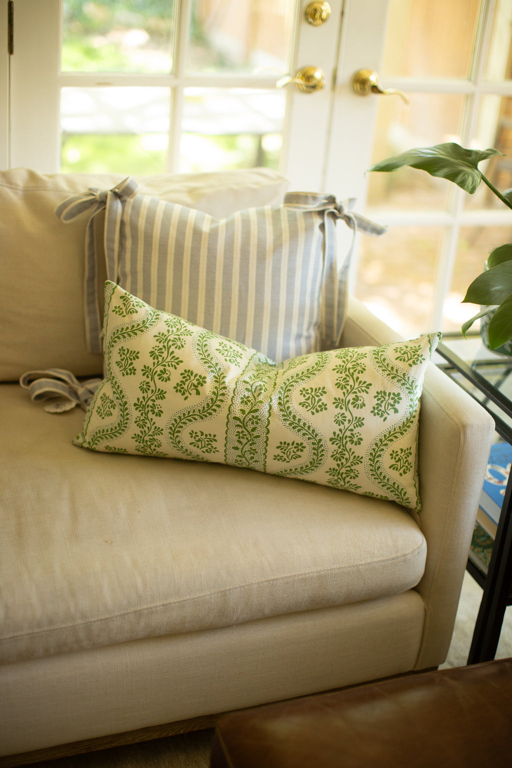 Pride of Place French Stripe Pillow with Bows