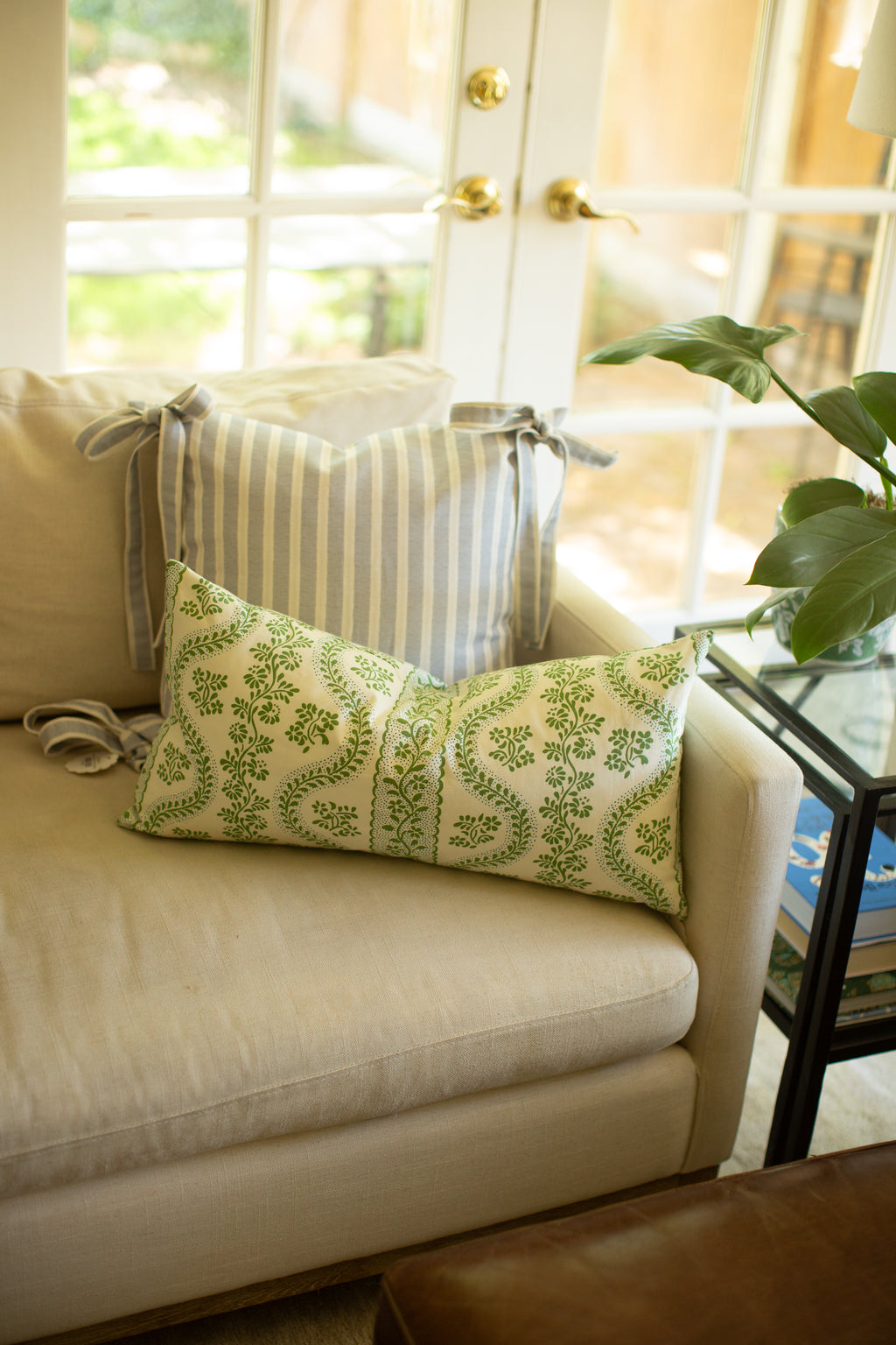 Pride of Place French Stripe Pillow with Bows