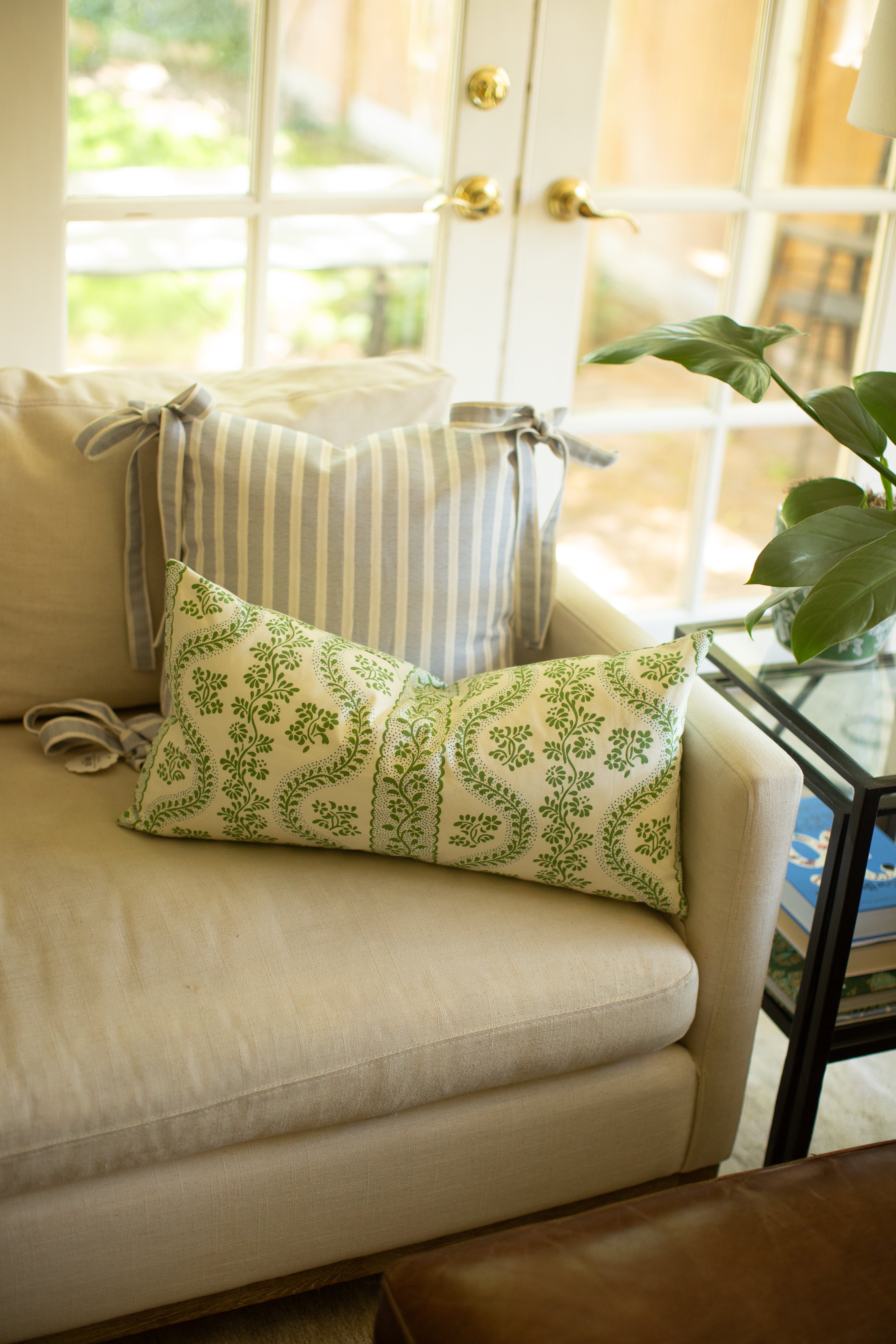 Pride of Place French Stripe Pillow with Bows