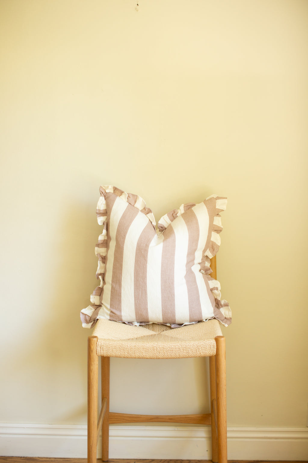 Fawn Ruffle Thick Stripe Pillow