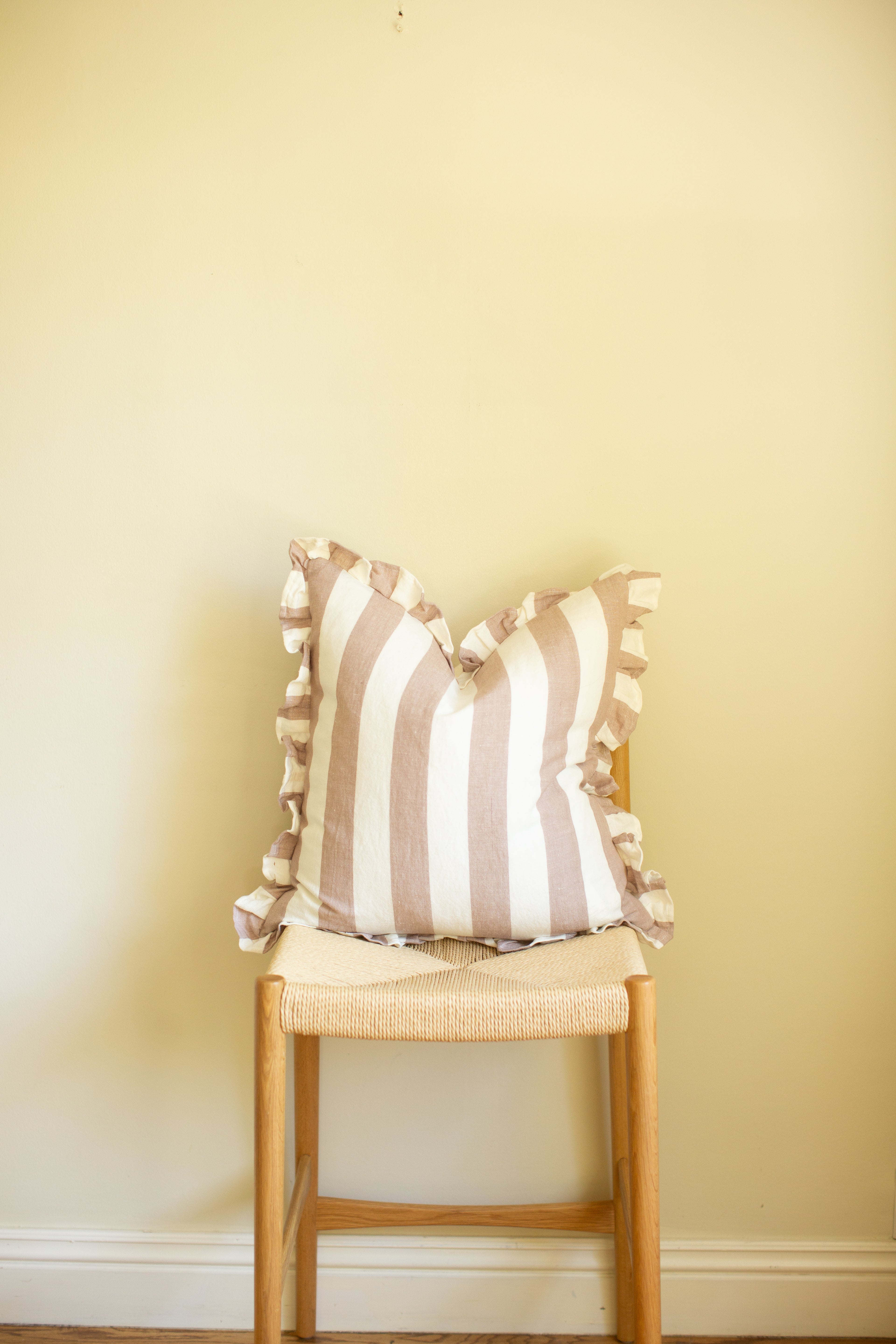 Fawn Ruffle Thick Stripe Pillow