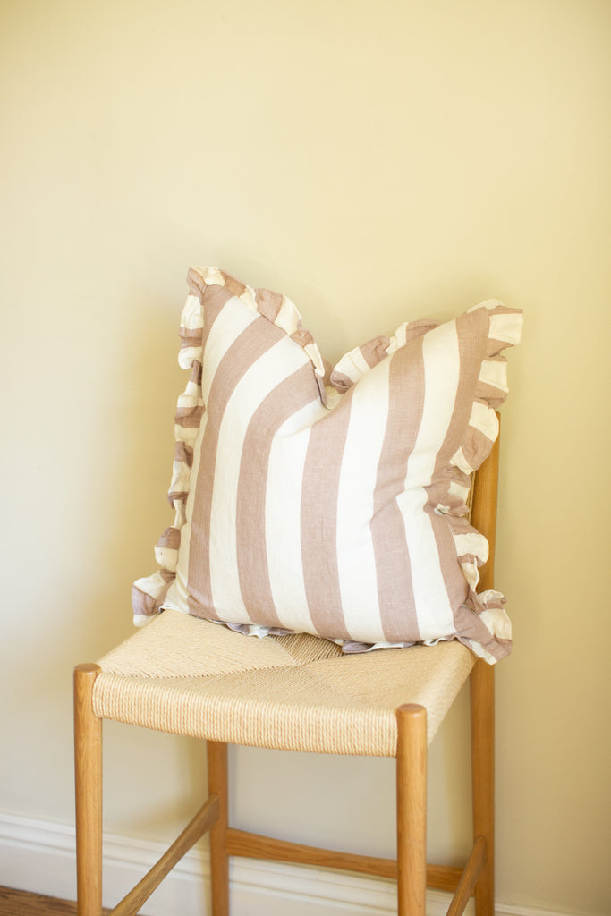 Fawn Ruffle Thick Stripe Pillow