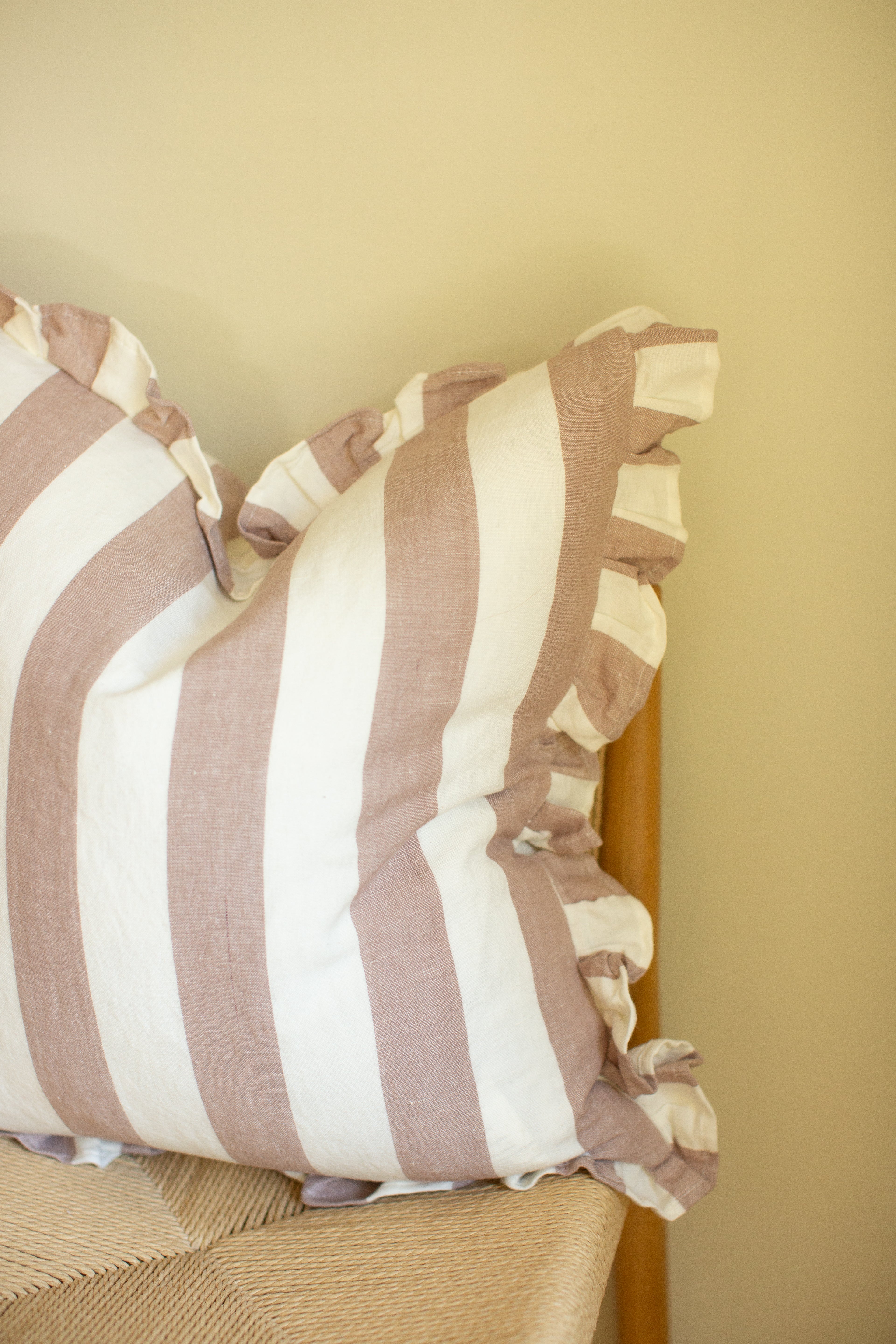 Fawn Ruffle Thick Stripe Pillow