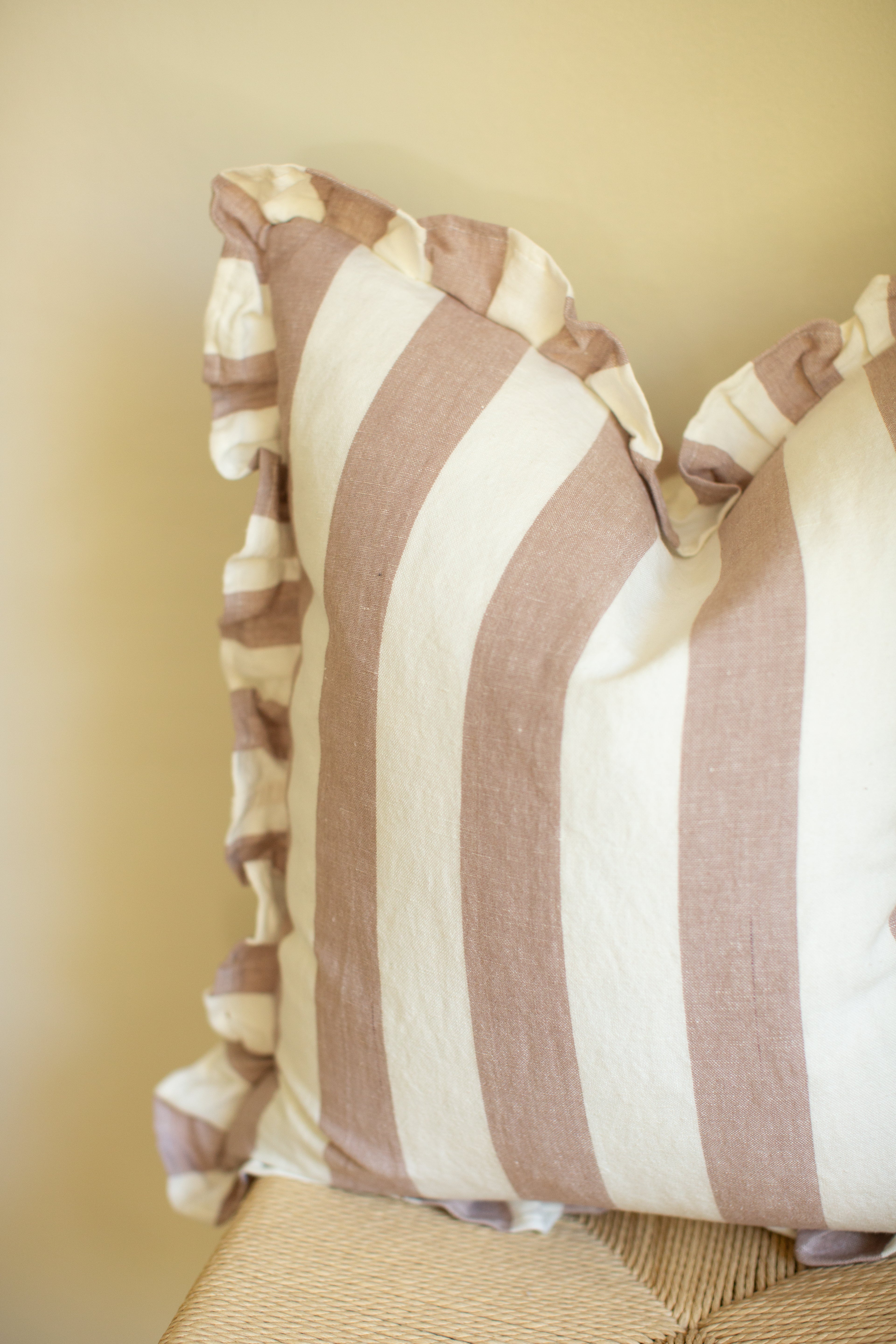 Fawn Ruffle Thick Stripe Pillow
