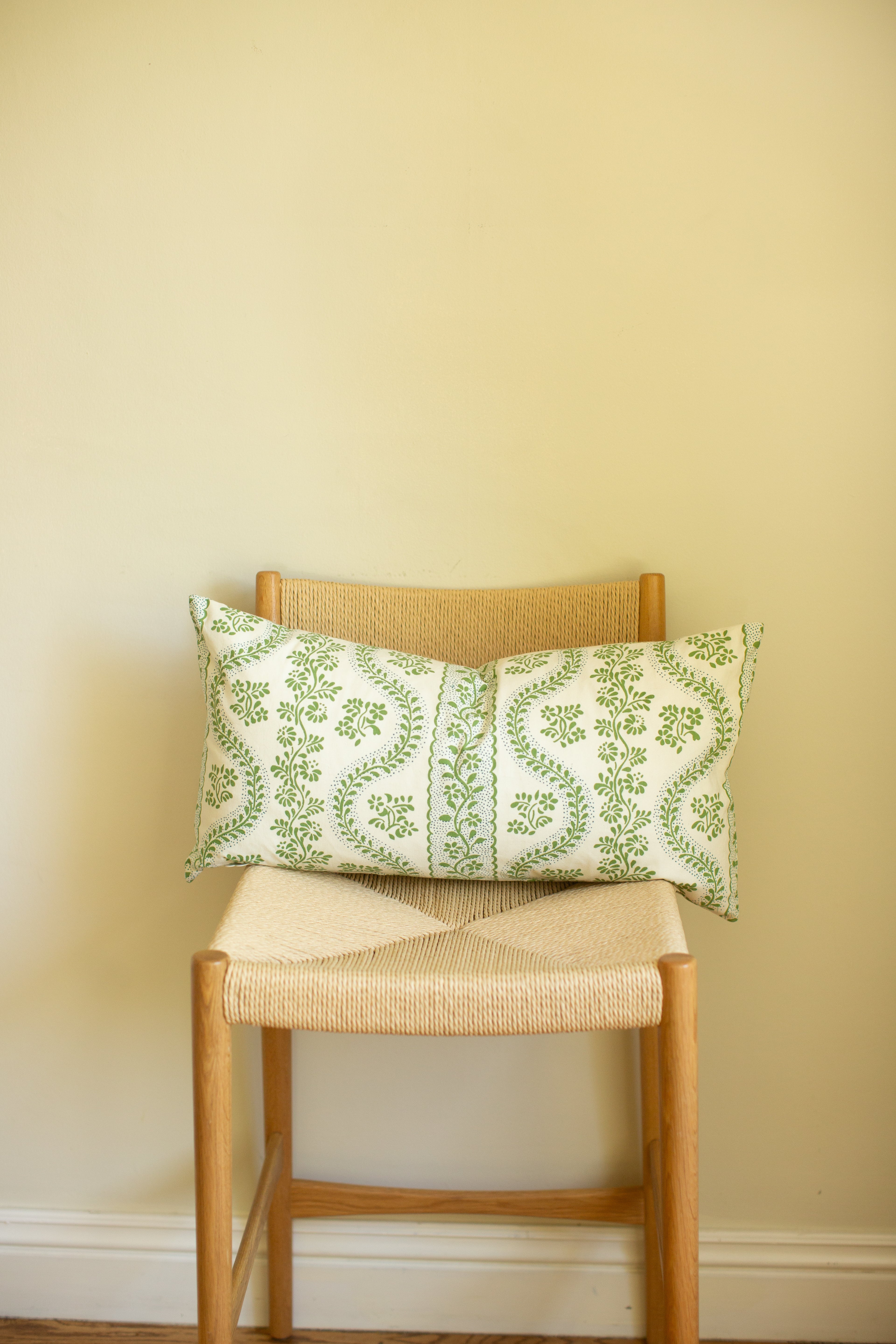 Green Trellis Floral Lumbar Pillow