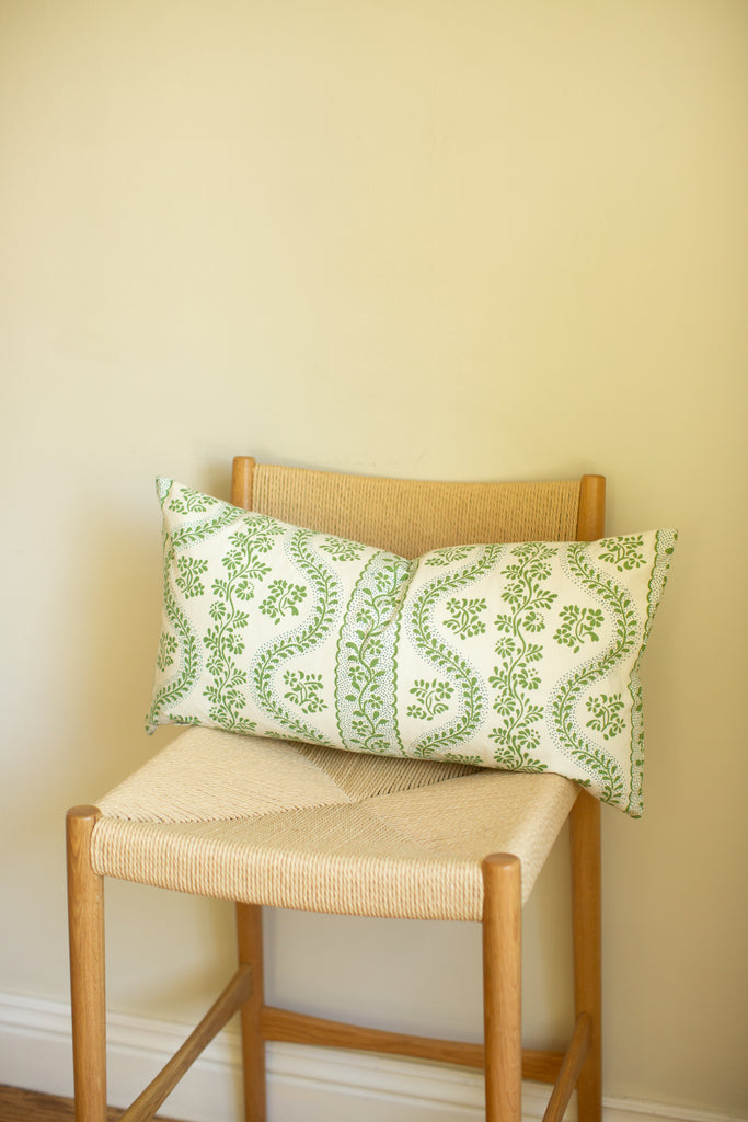 Green Trellis Floral Lumbar Pillow
