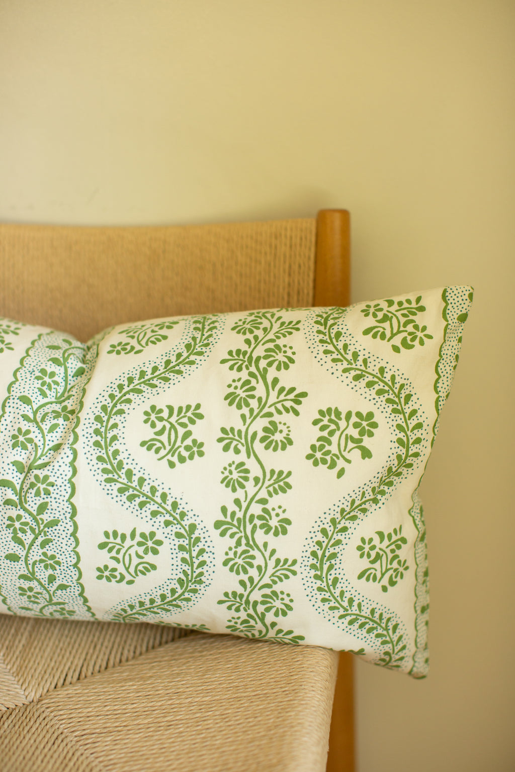 Green Trellis Floral Lumbar Pillow