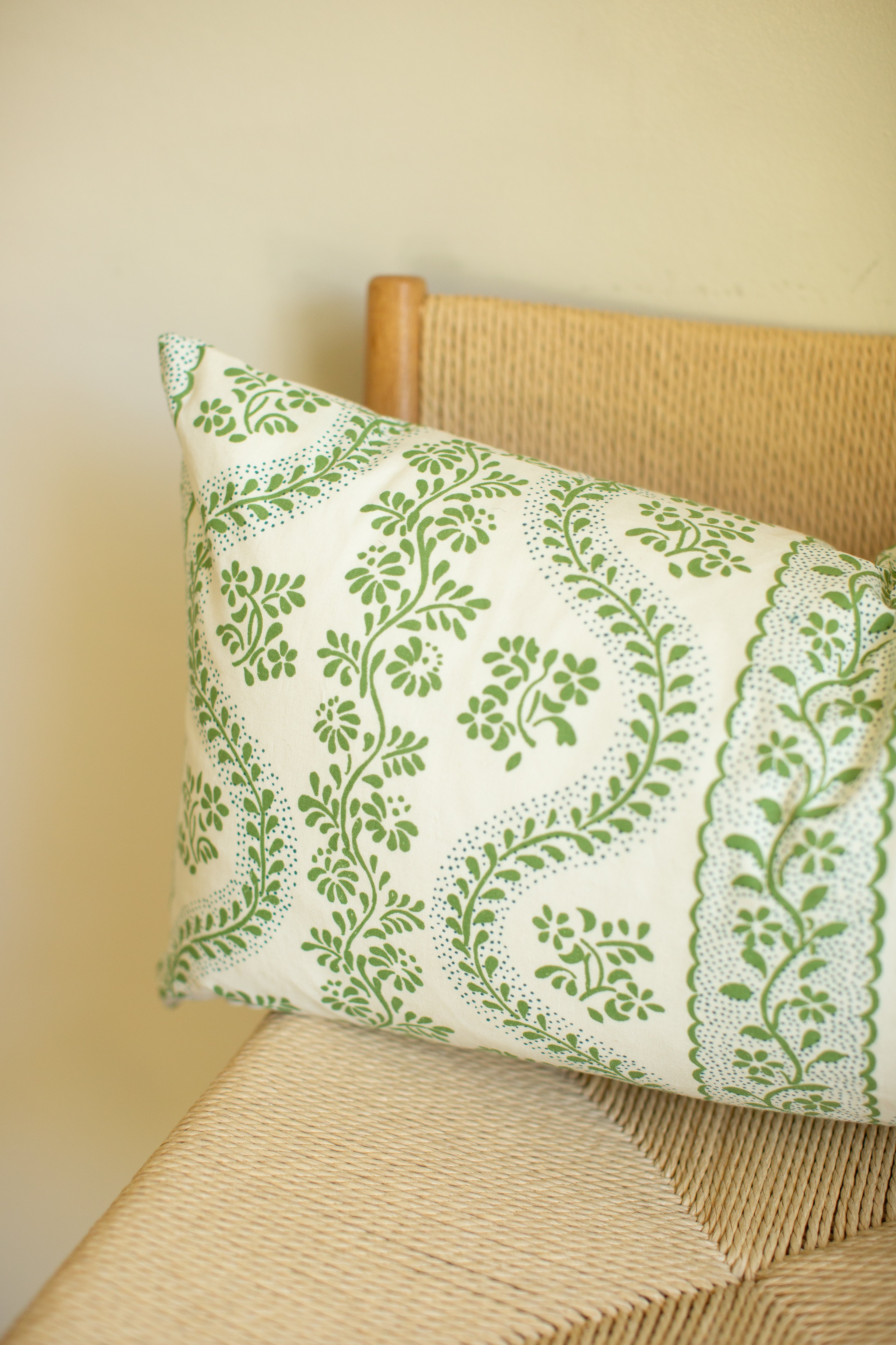 Green Trellis Floral Lumbar Pillow