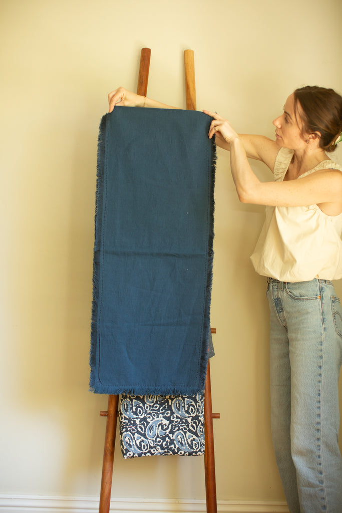 Blue Stonewashed Linen Blend Table Runner