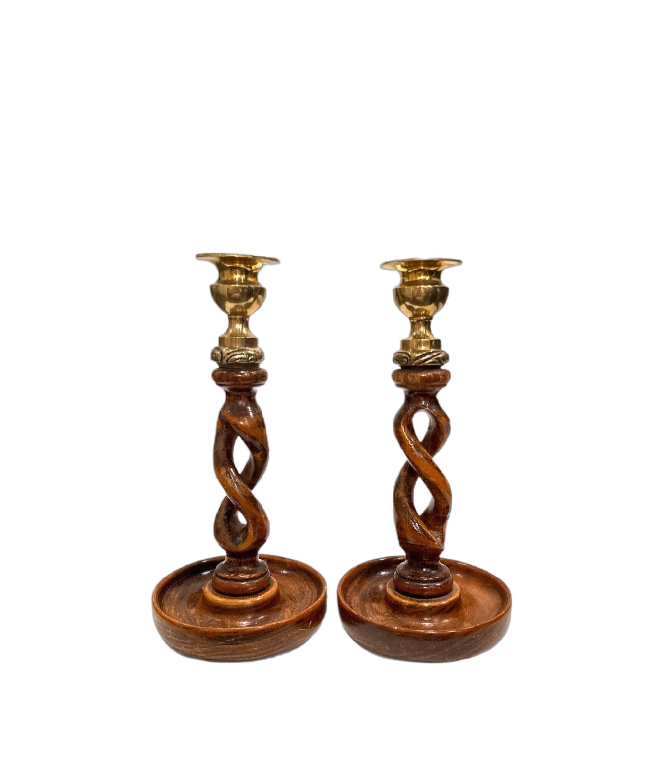 English Vintage Open Barley Twist Candlesticks