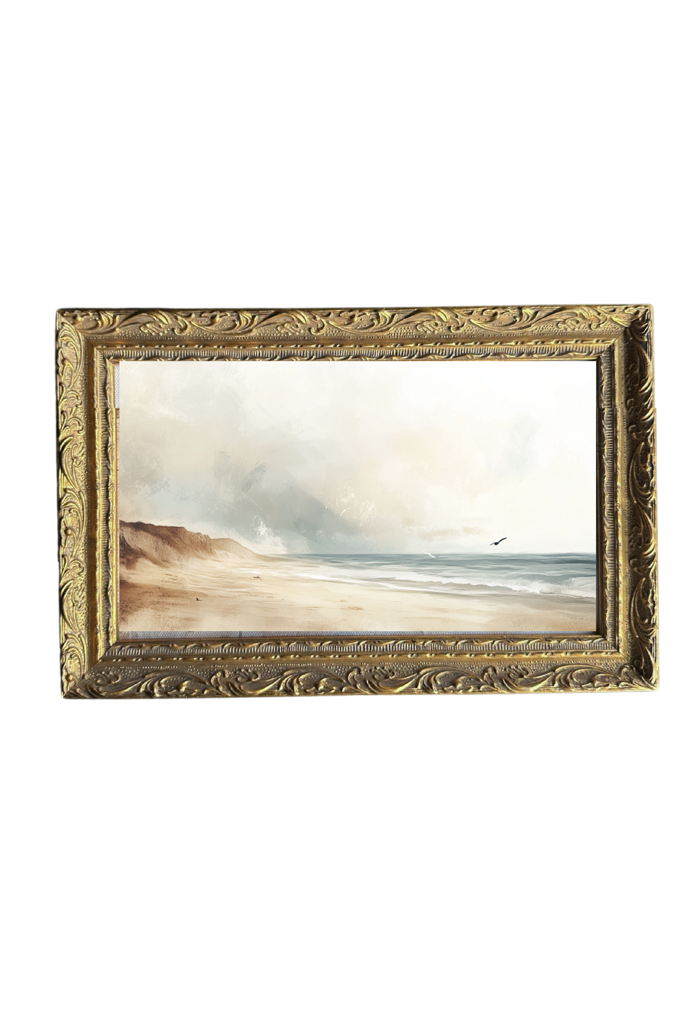 Vintage Seaside French Brass Gold Mould Framed Art