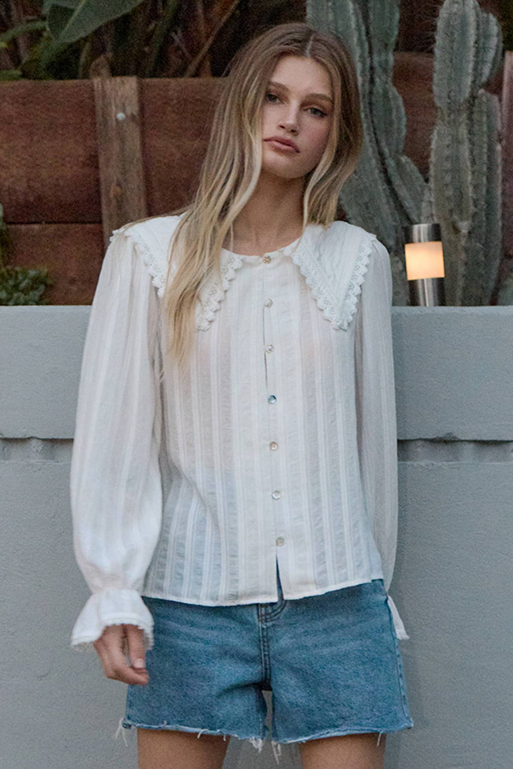 Lace Collar Button Blouse