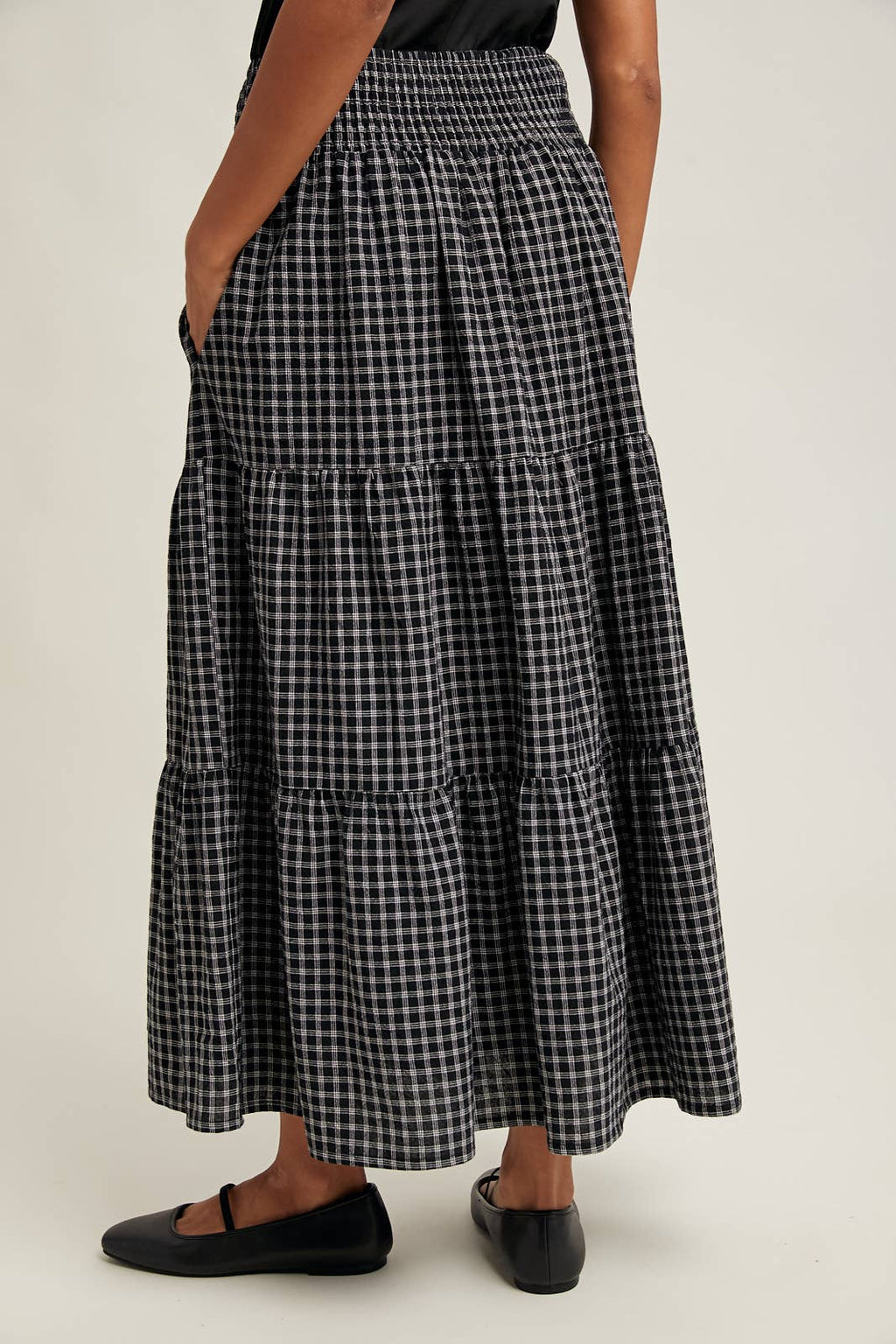 Plaid Tiered Midi Skirt