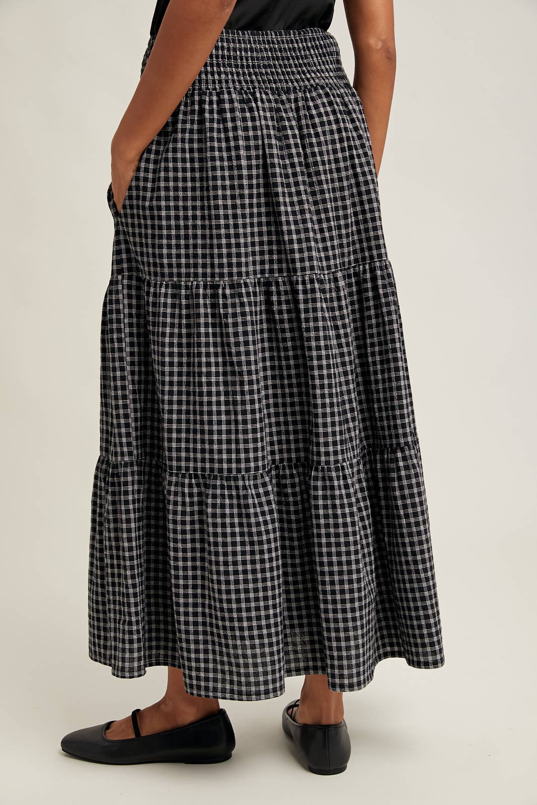 Plaid Tiered Midi Skirt