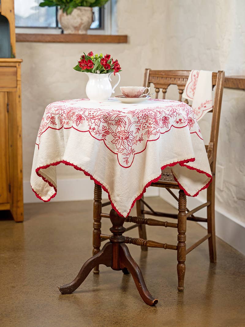 Merry Embroidered Tea Cloth