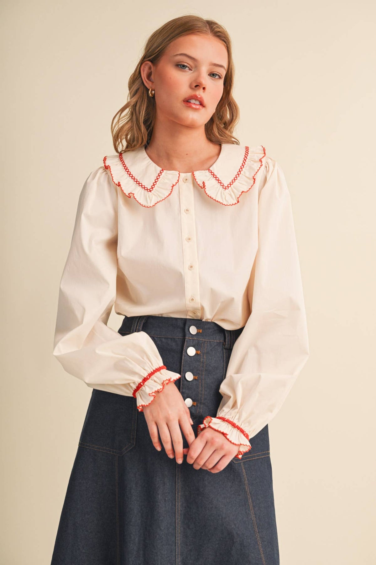 Doll Collar Button Up Top
