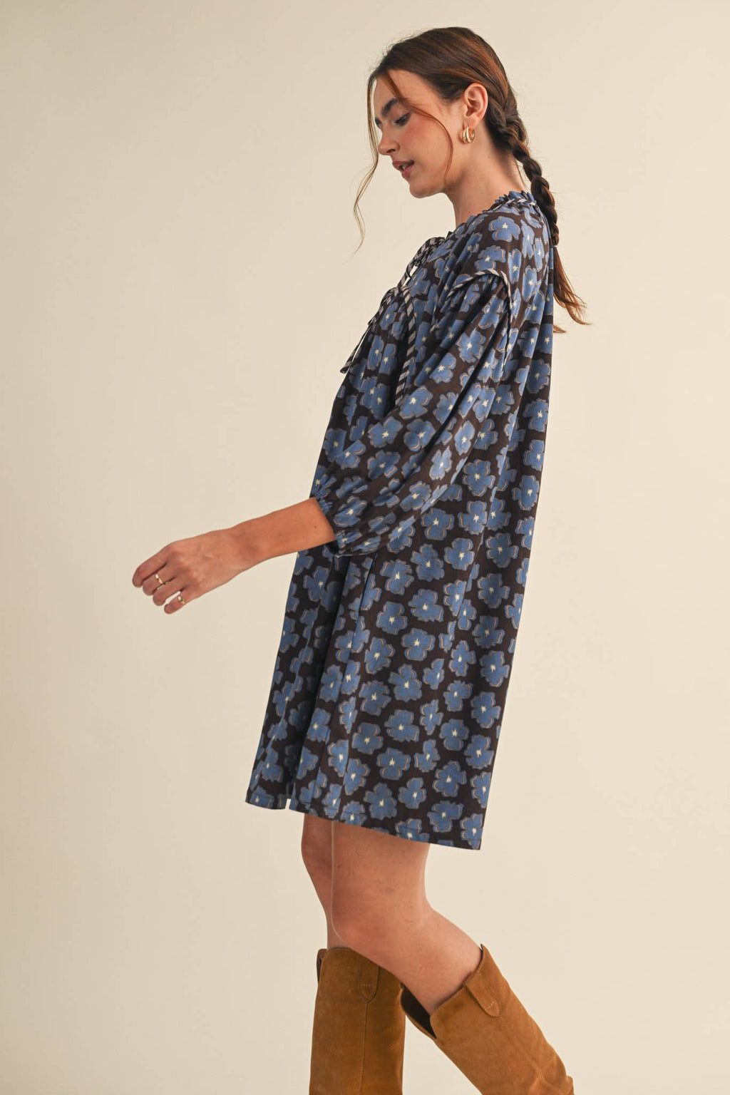 Contrast Binding Floral Mini Shift Dress
