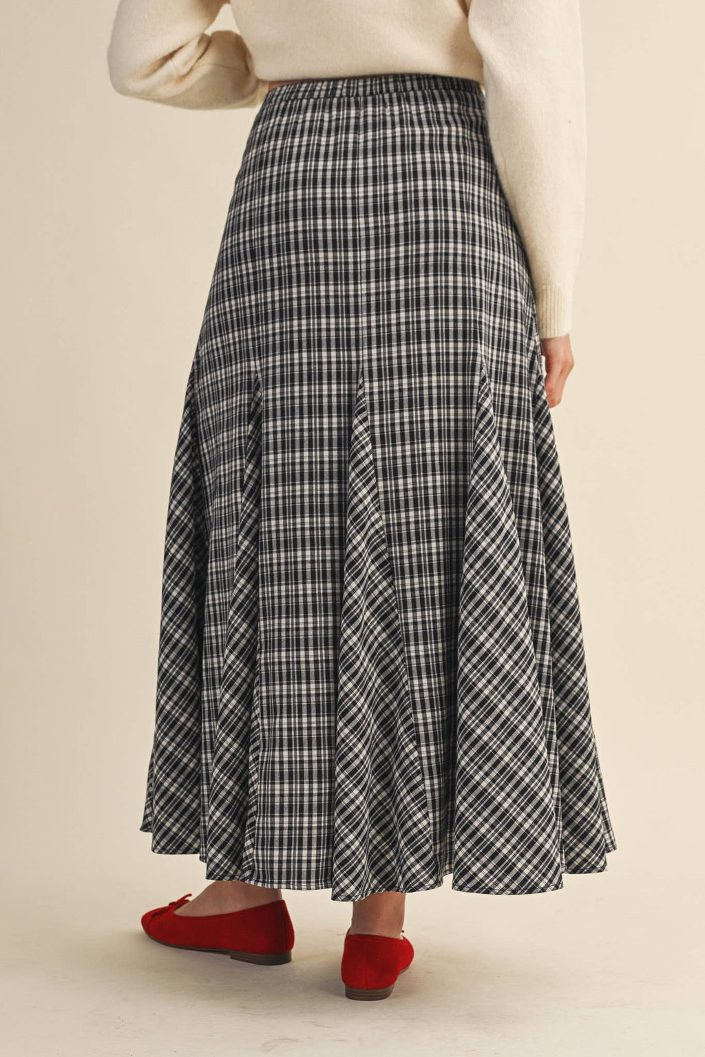 Plaid Godet Maxi Skirt