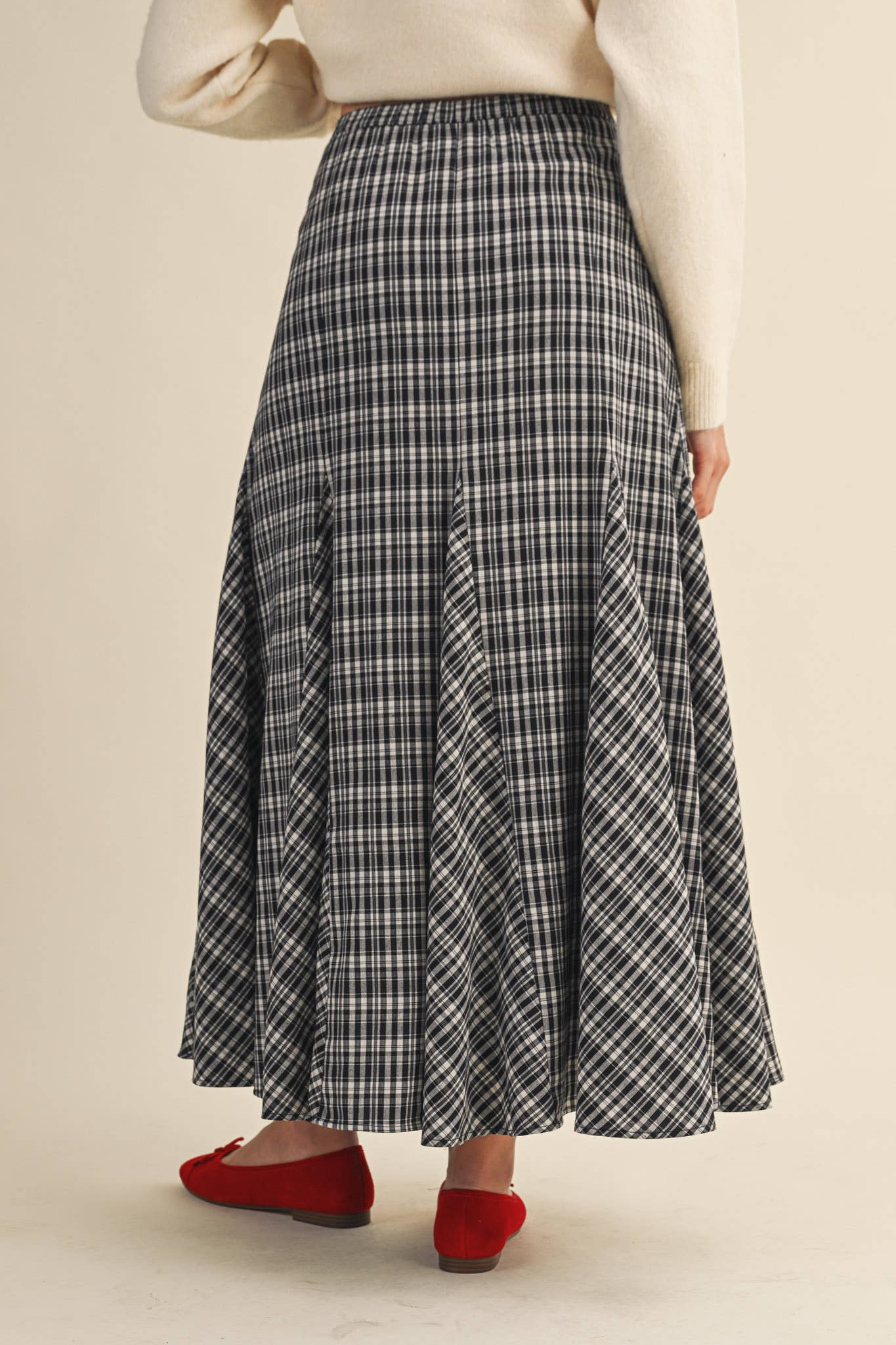 Plaid Godet Maxi Skirt