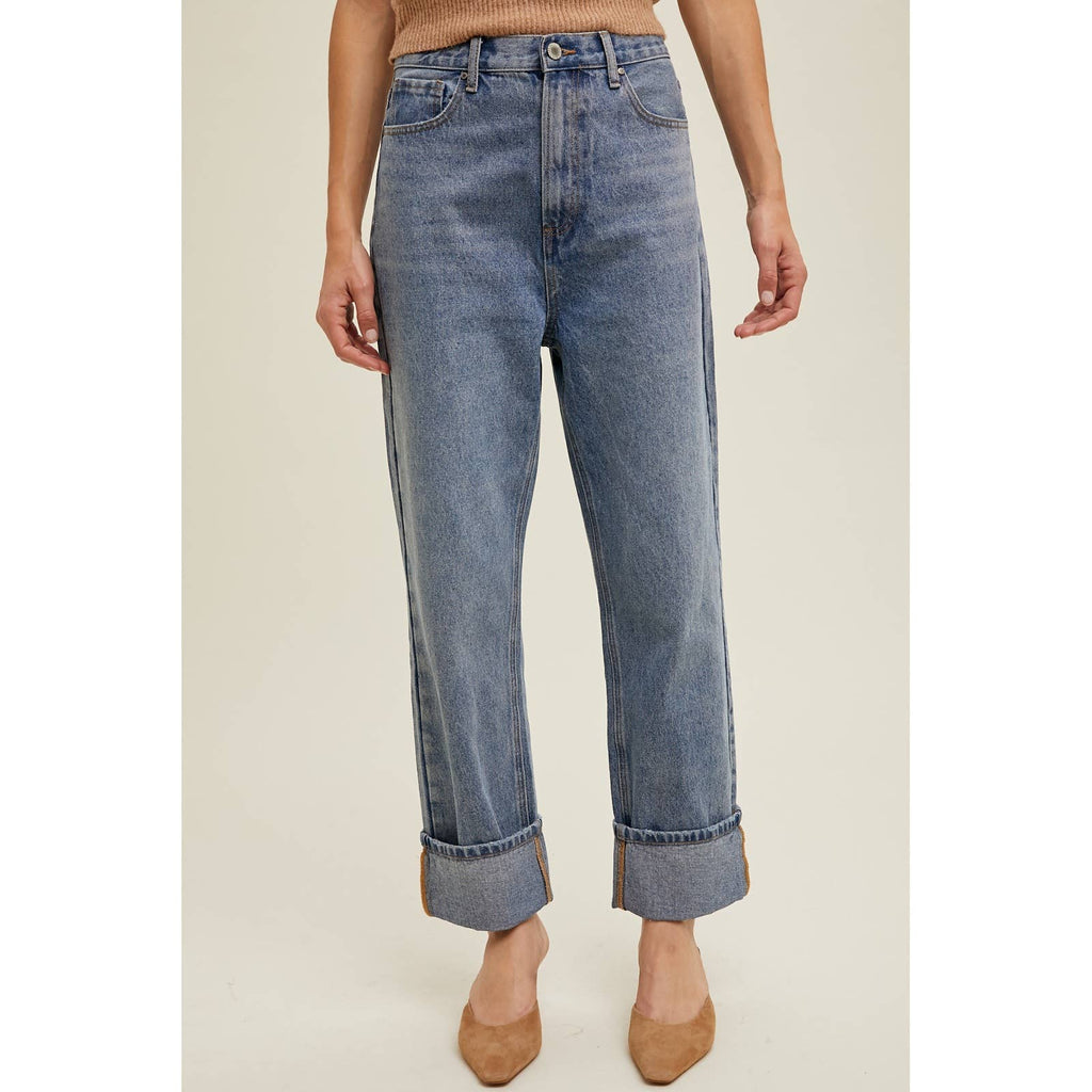 Cuffed Boyfriend Denim Pants