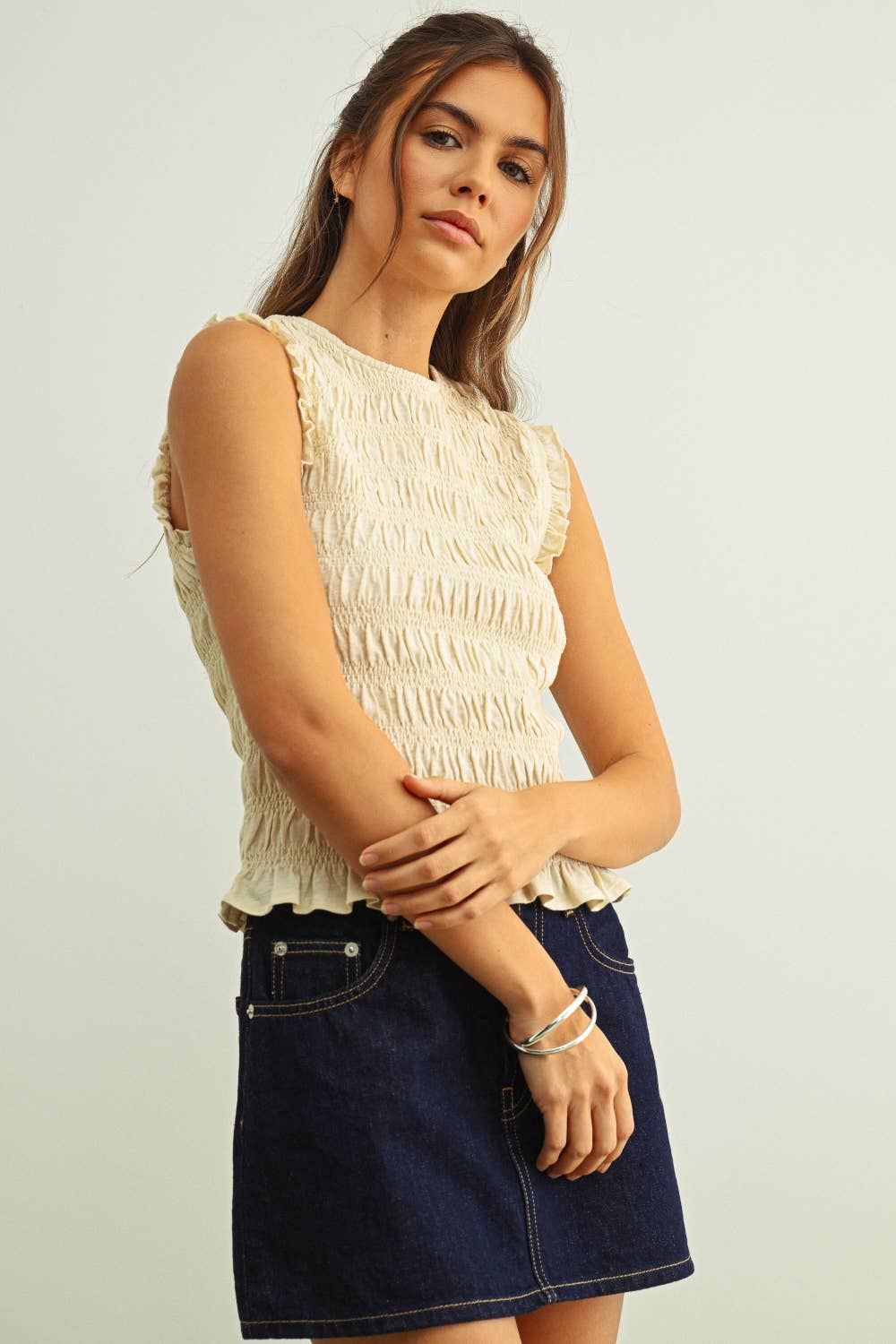 Smocked Sleeveless Top