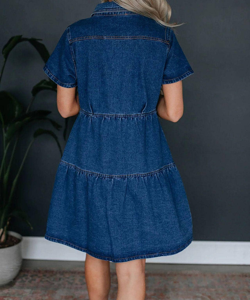 Tiered Denim Shirt Dress