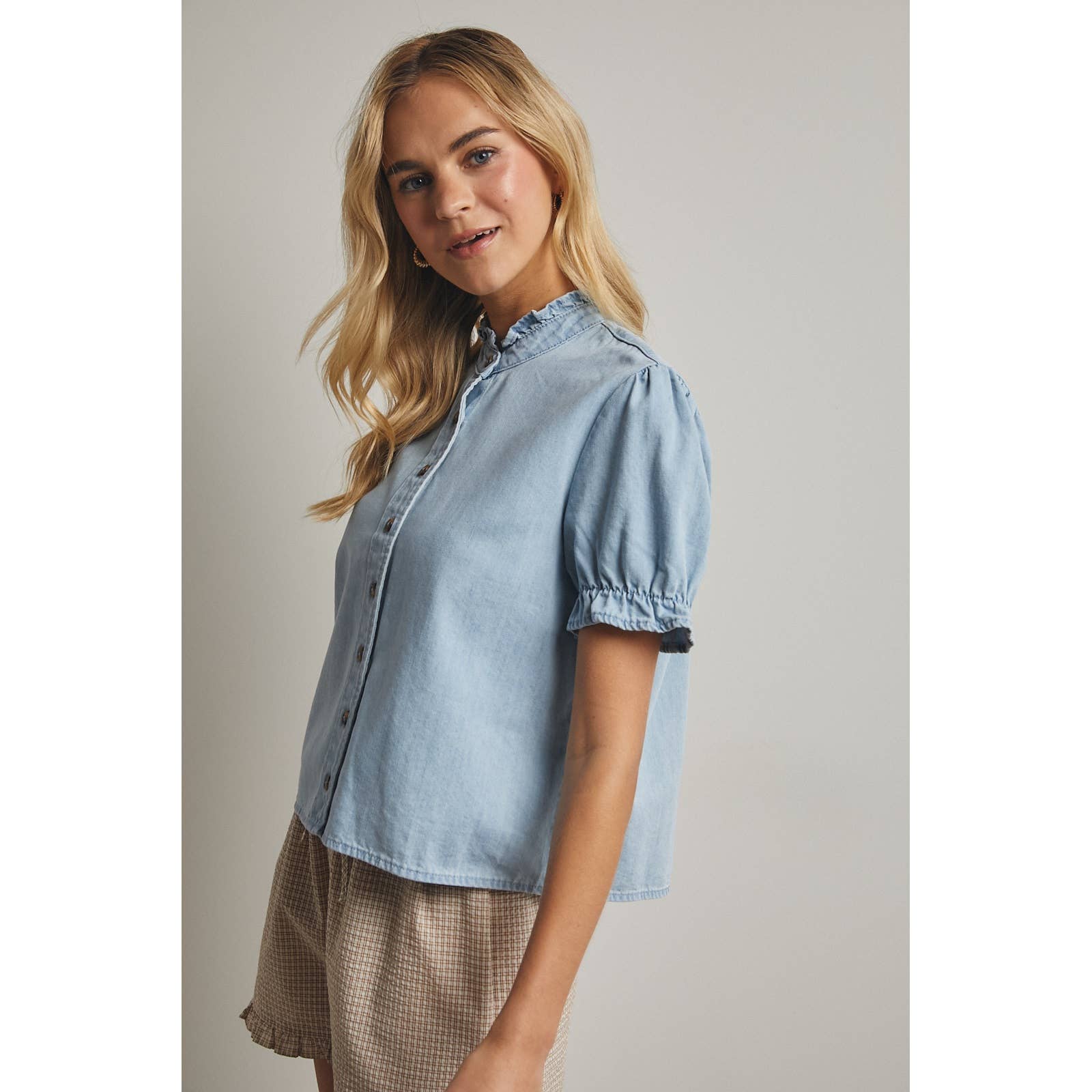 Puff Sleeve Denim Shirt