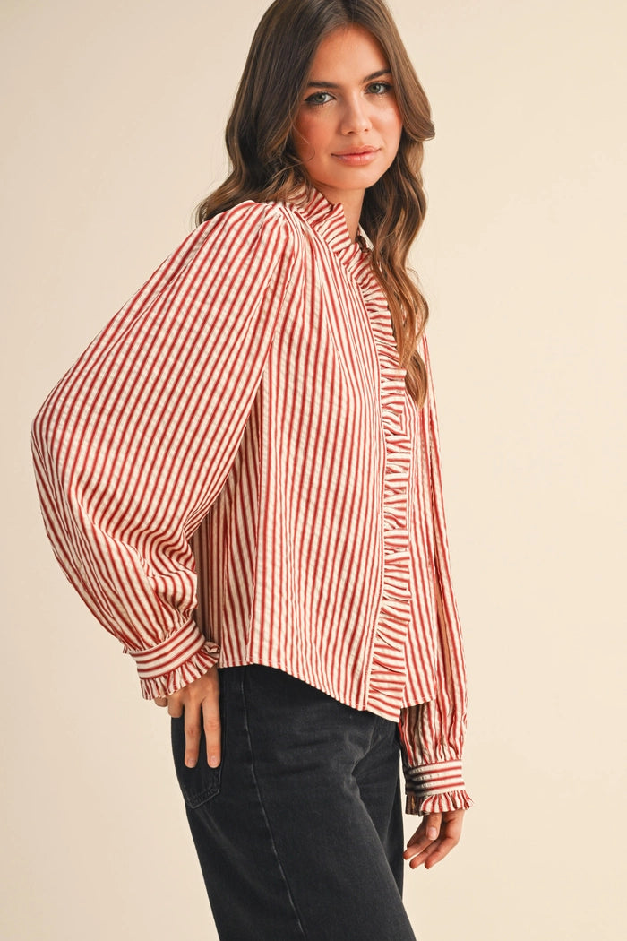 Striped Ruffled Button Down Top