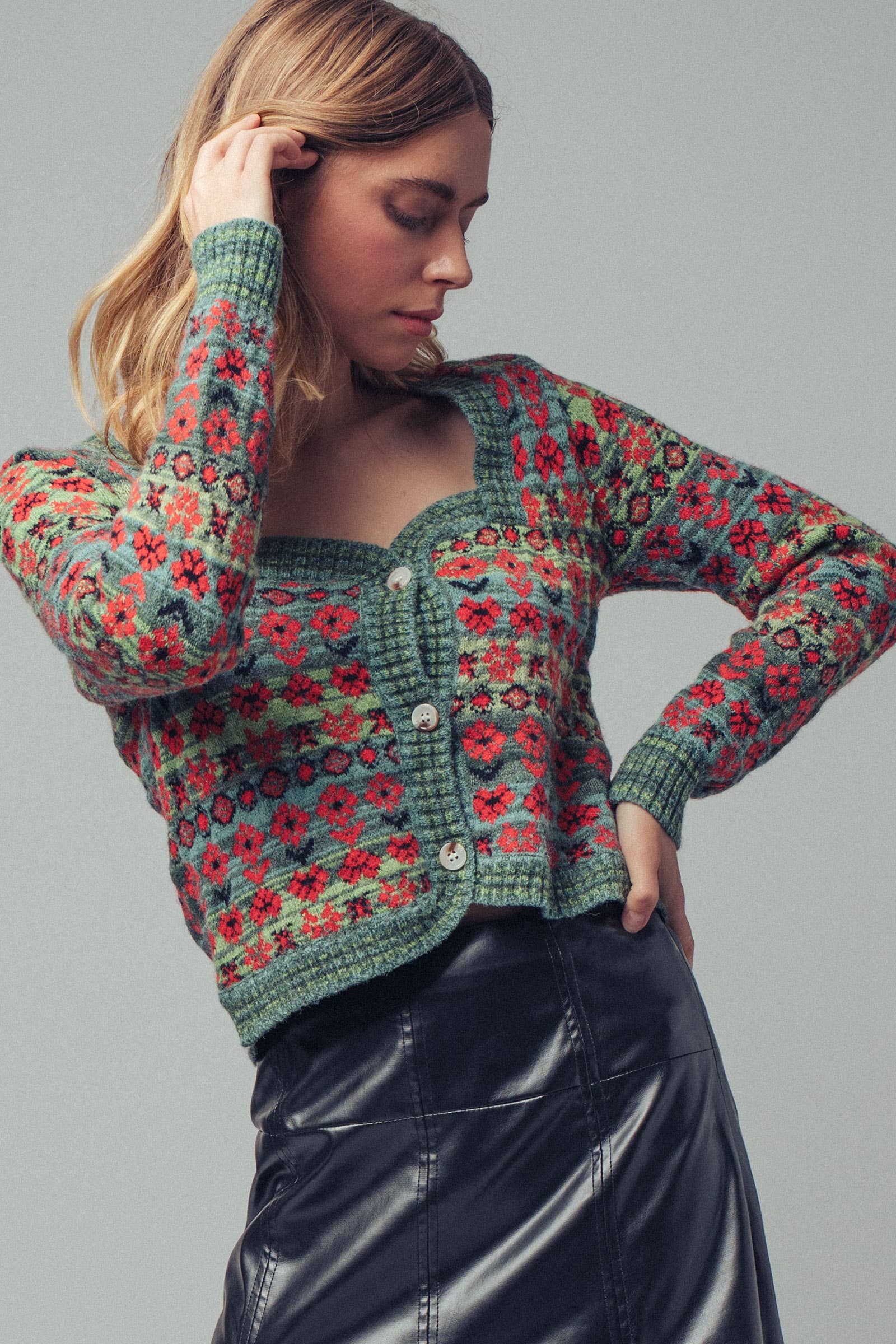 Vintage Floral Jacquard Knit Cardigan