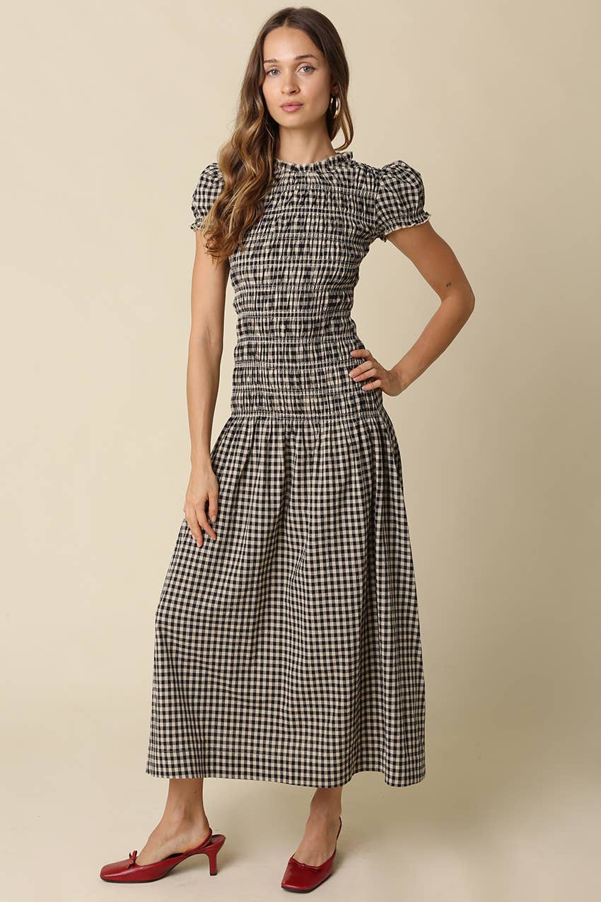 Sena Plaid Puff Sleeve Maxi Dress