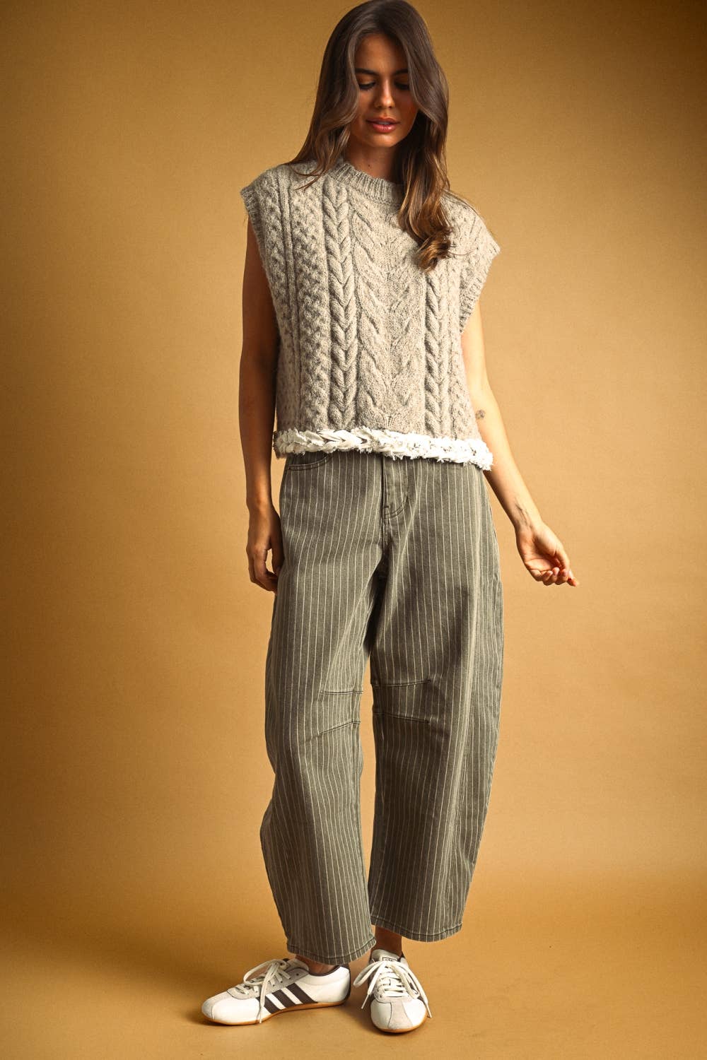 Pinstriped Barrel Pants