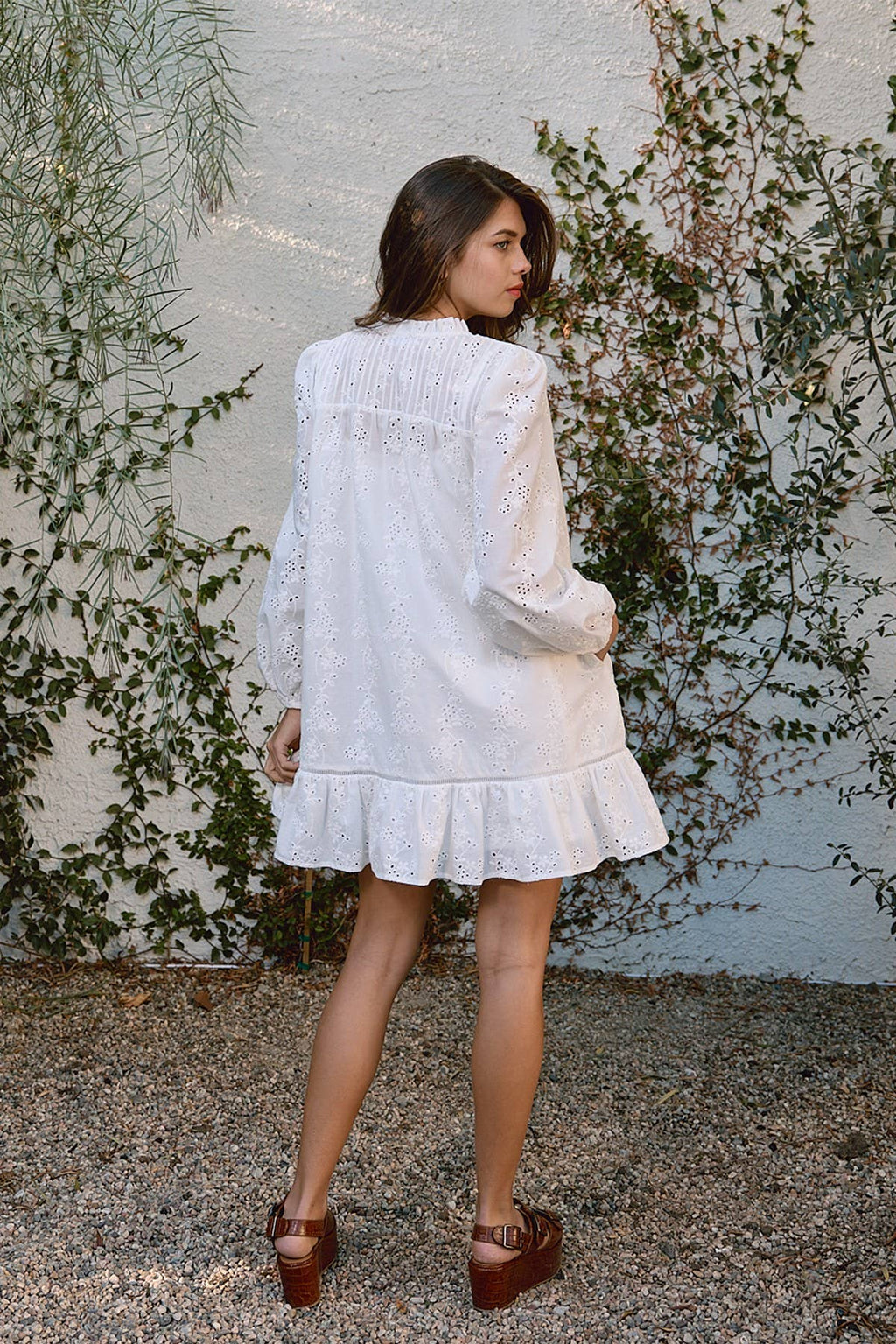 Ruffle Pintuck Dress With Tie
