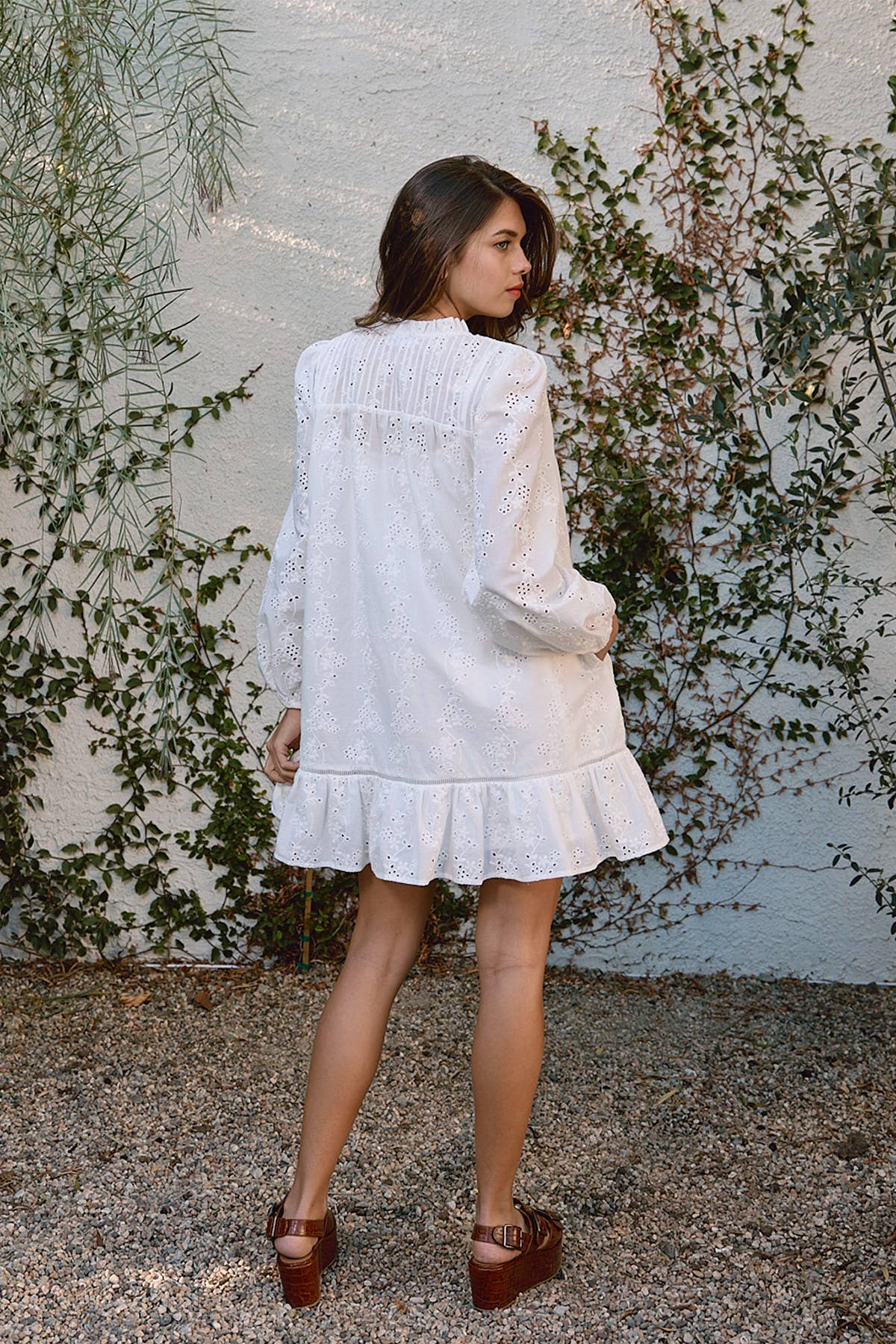 Ruffle Pintuck Dress With Tie