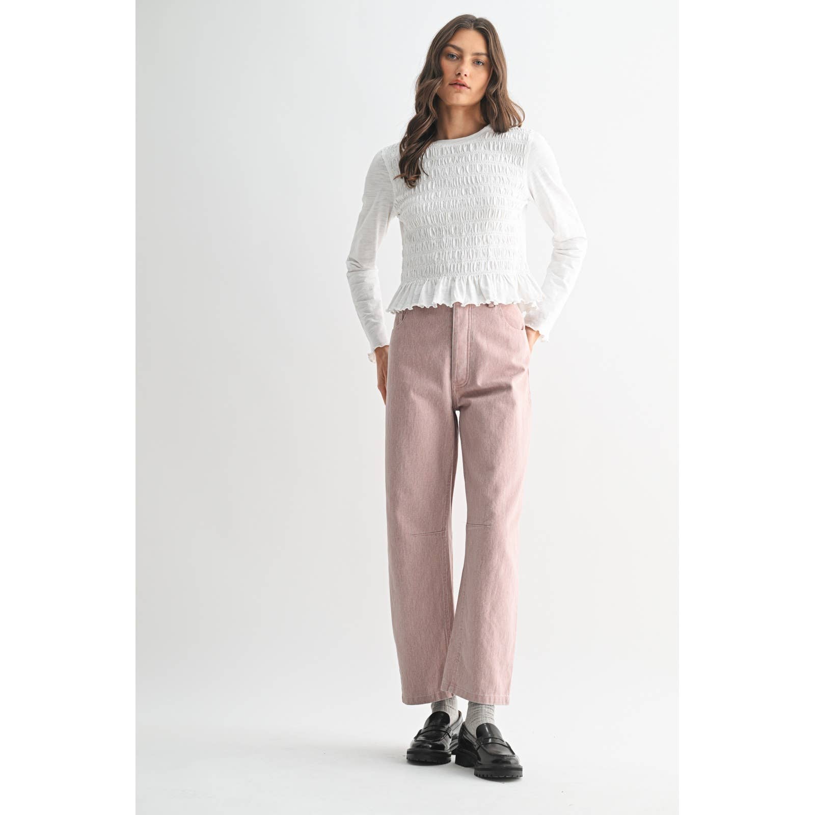 Smocked Slub Knit Top