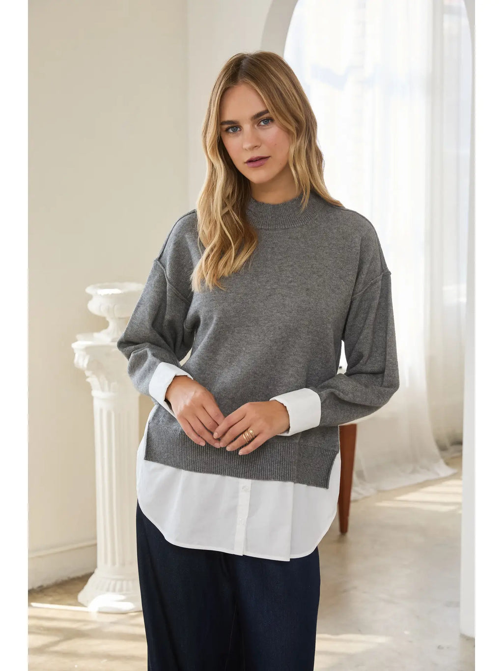 Twofer Layered Knit Sweater Top