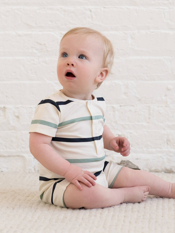 Organic Mason Short Sleeve Romper - Aldo Stripe