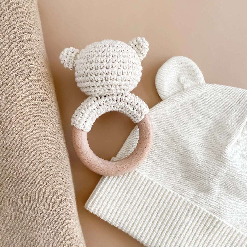 Cream Bear Teether Rattle
