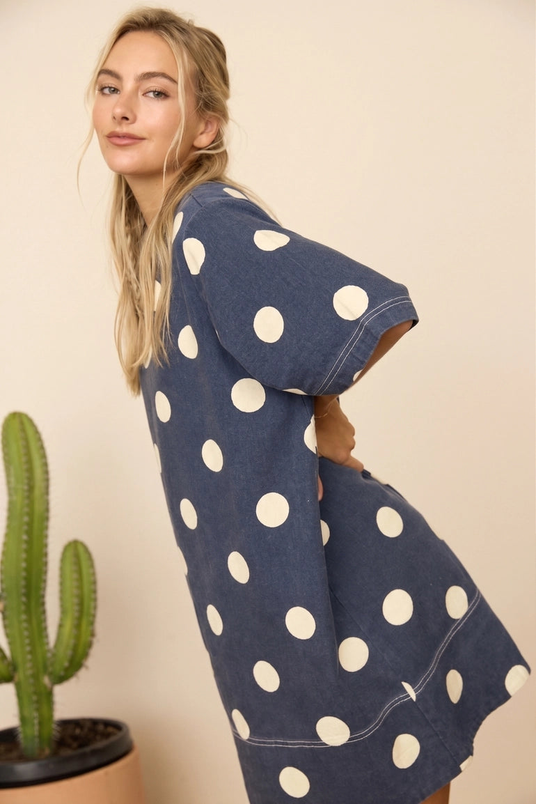 Polka Dot T-Shirt Mini Dress in Navy