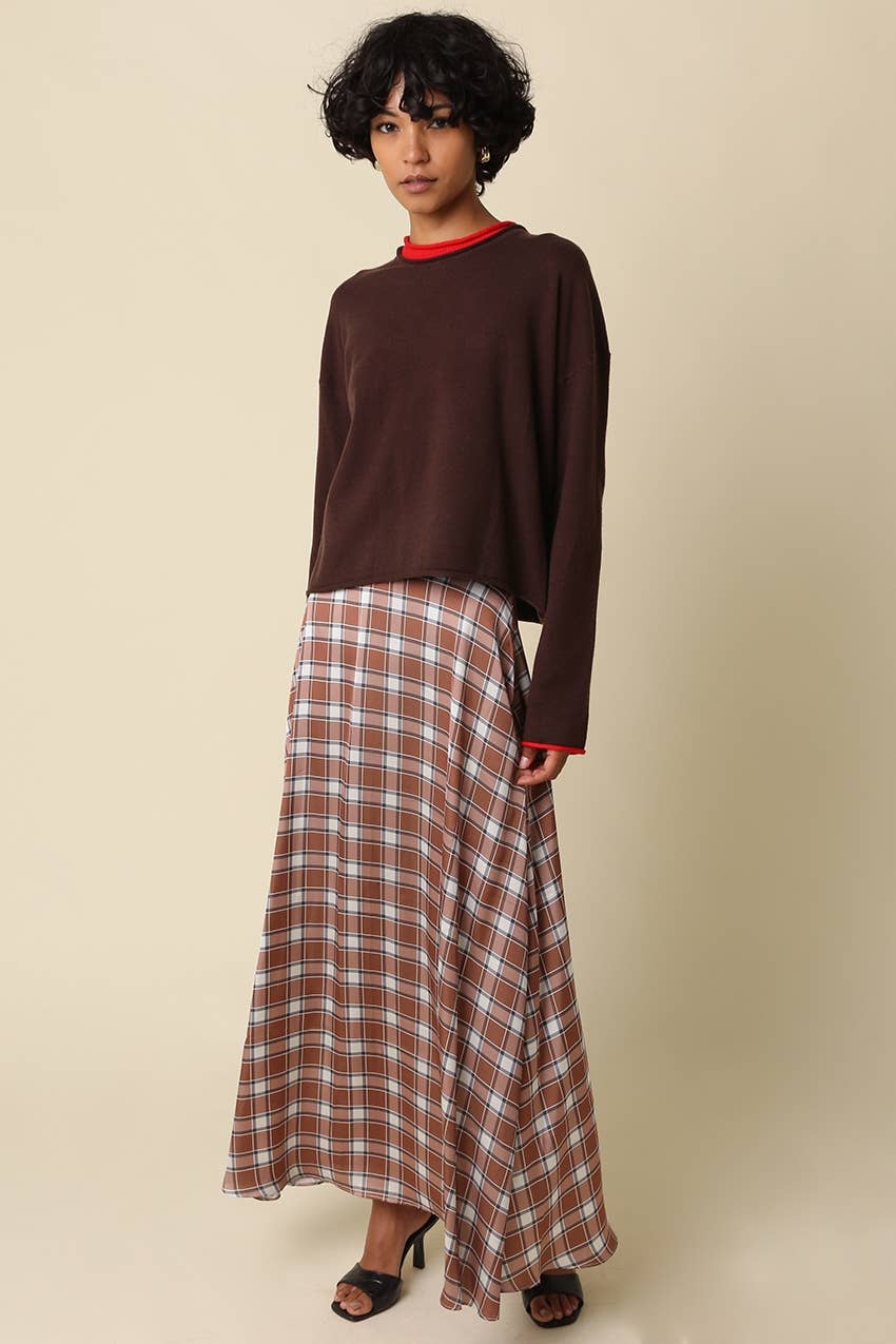 Claire Plaid Bias Satin Maxi Skirt