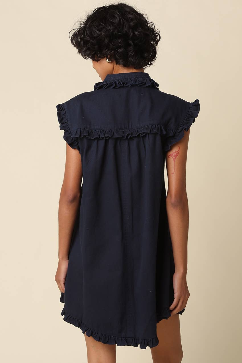 Lina Ruffle Trim Shirt Mini Dress
