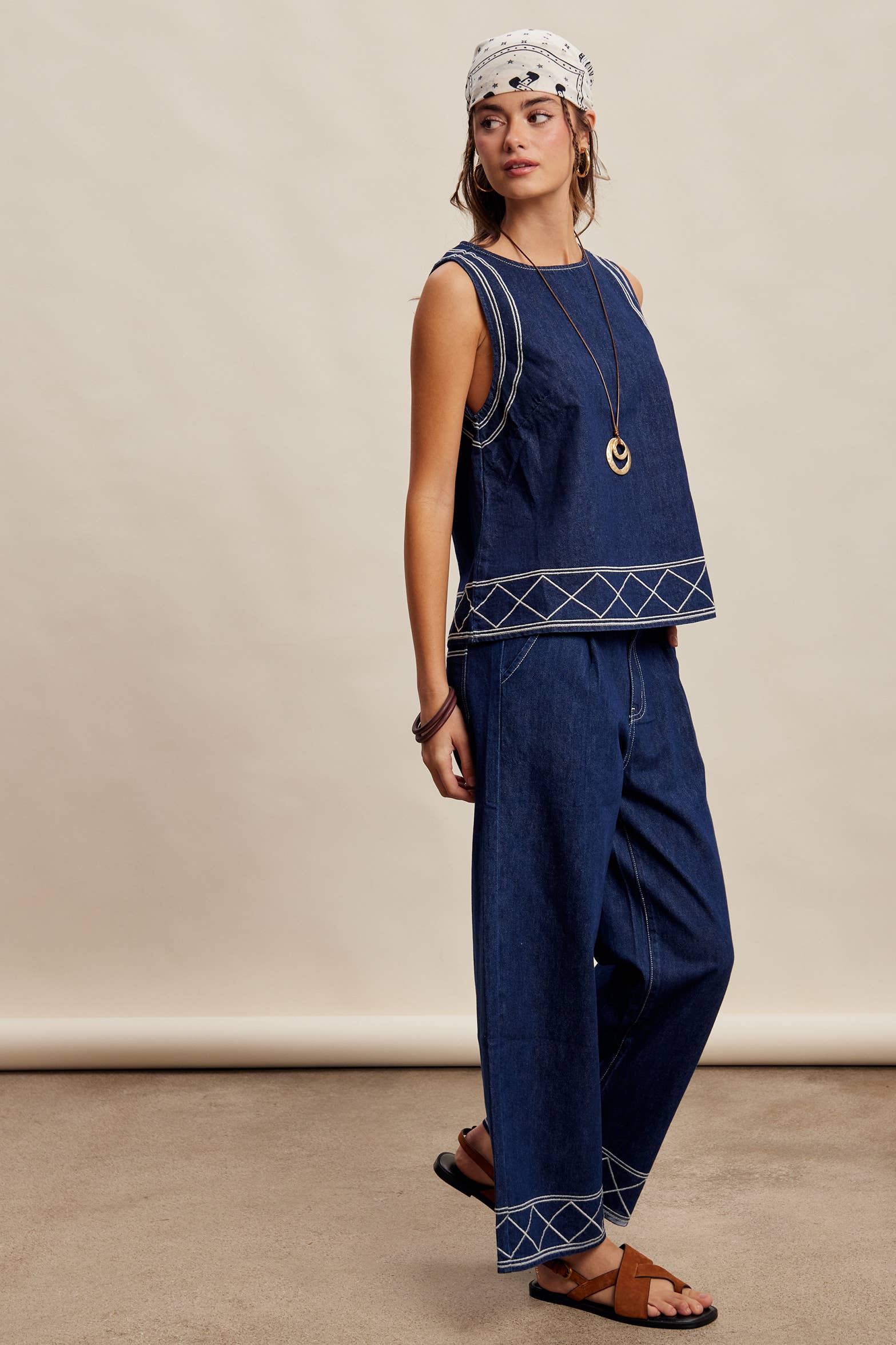 Denim Tank & Pants Set in Washed Indigo