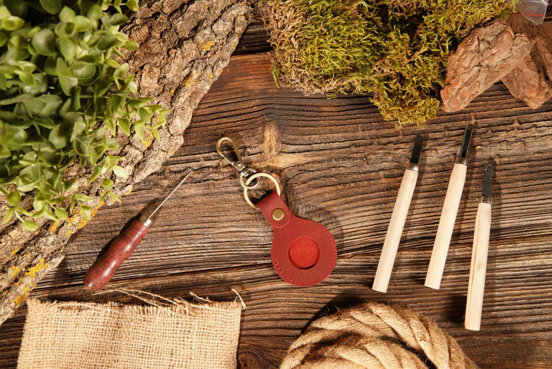 Genuine Leather AirTag Keychain