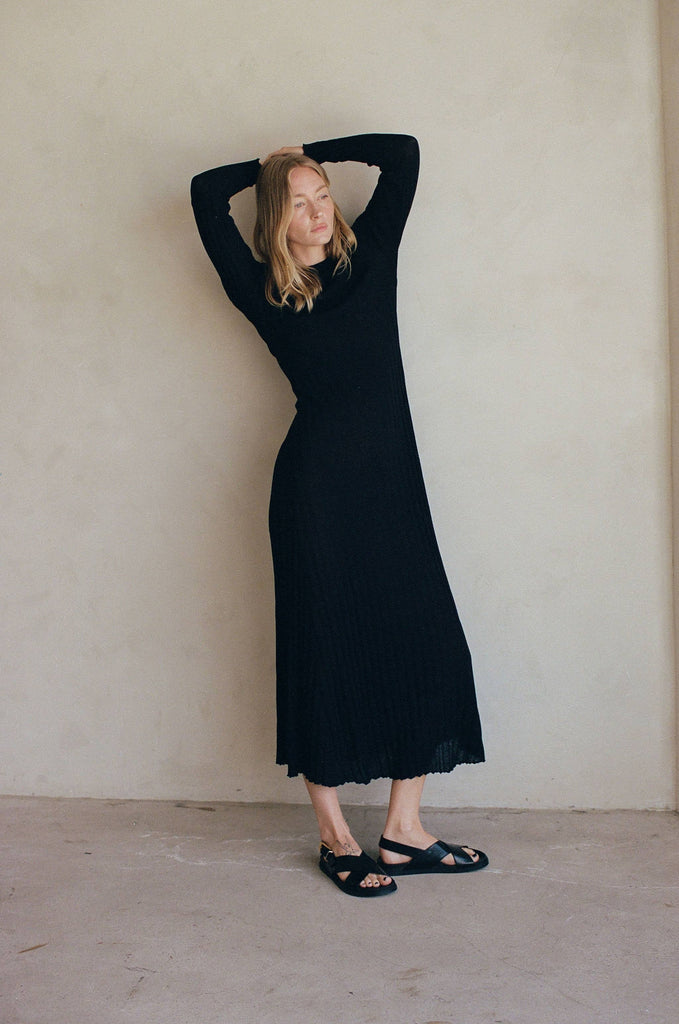 Knit Sweater Ribbed Long Sleeve Maxi Dress