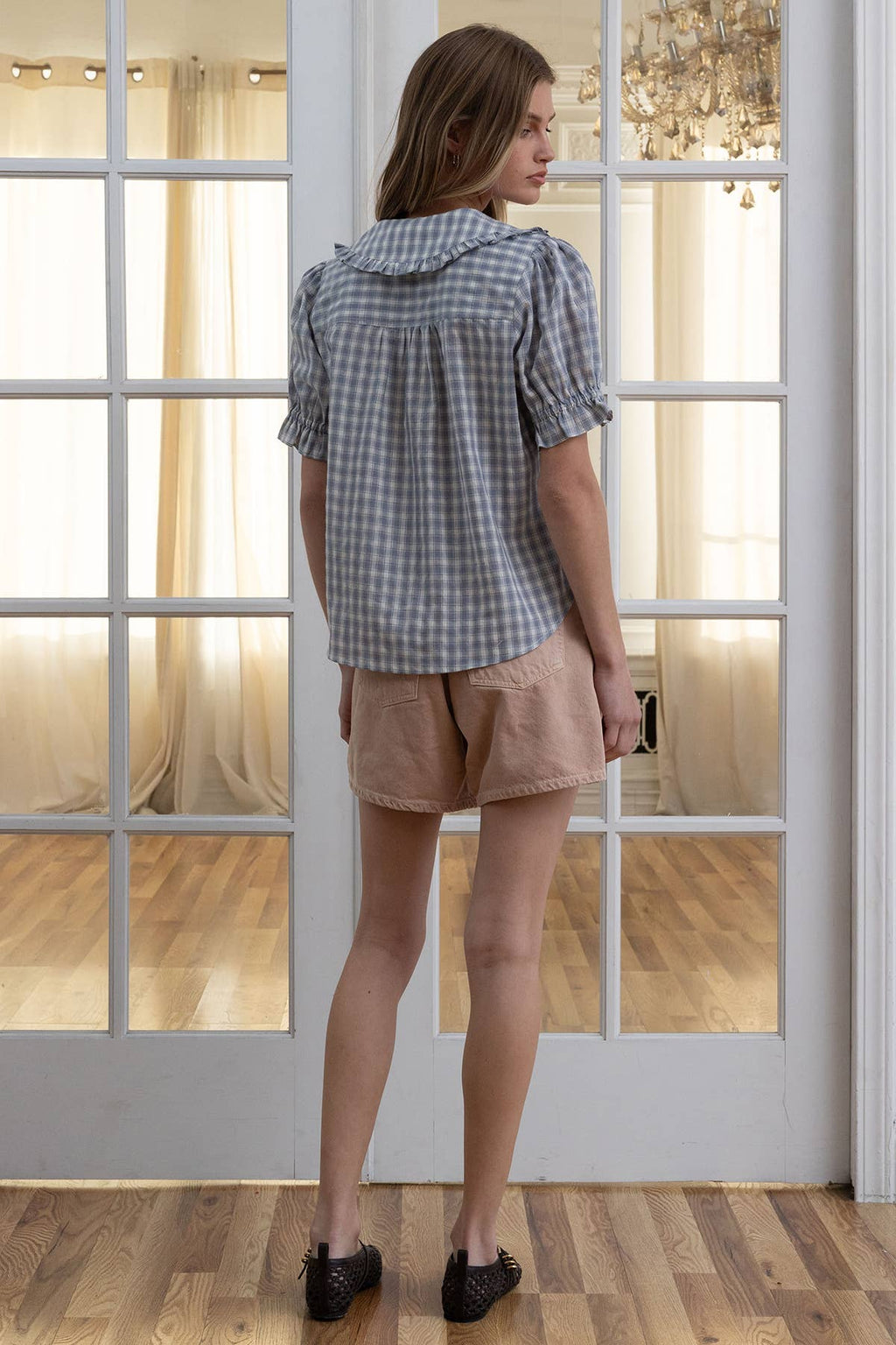 Ruffle Collar Gingham Blouse