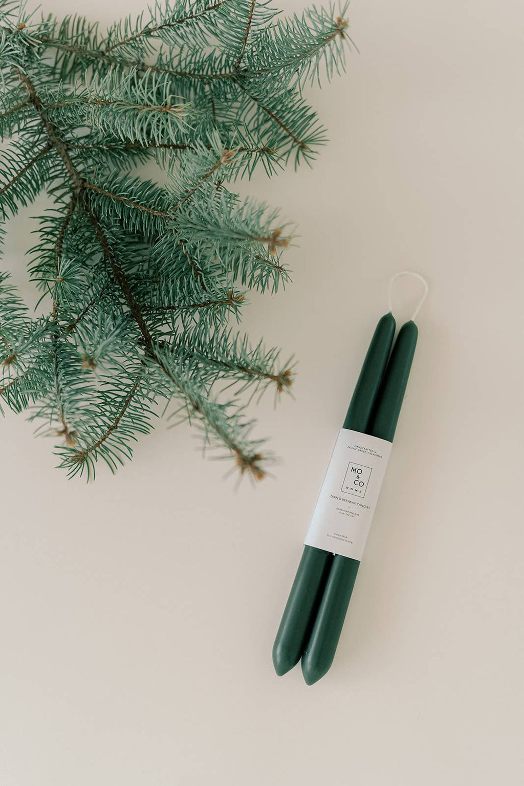 Forest Green Dipped Beeswax Taper Candles