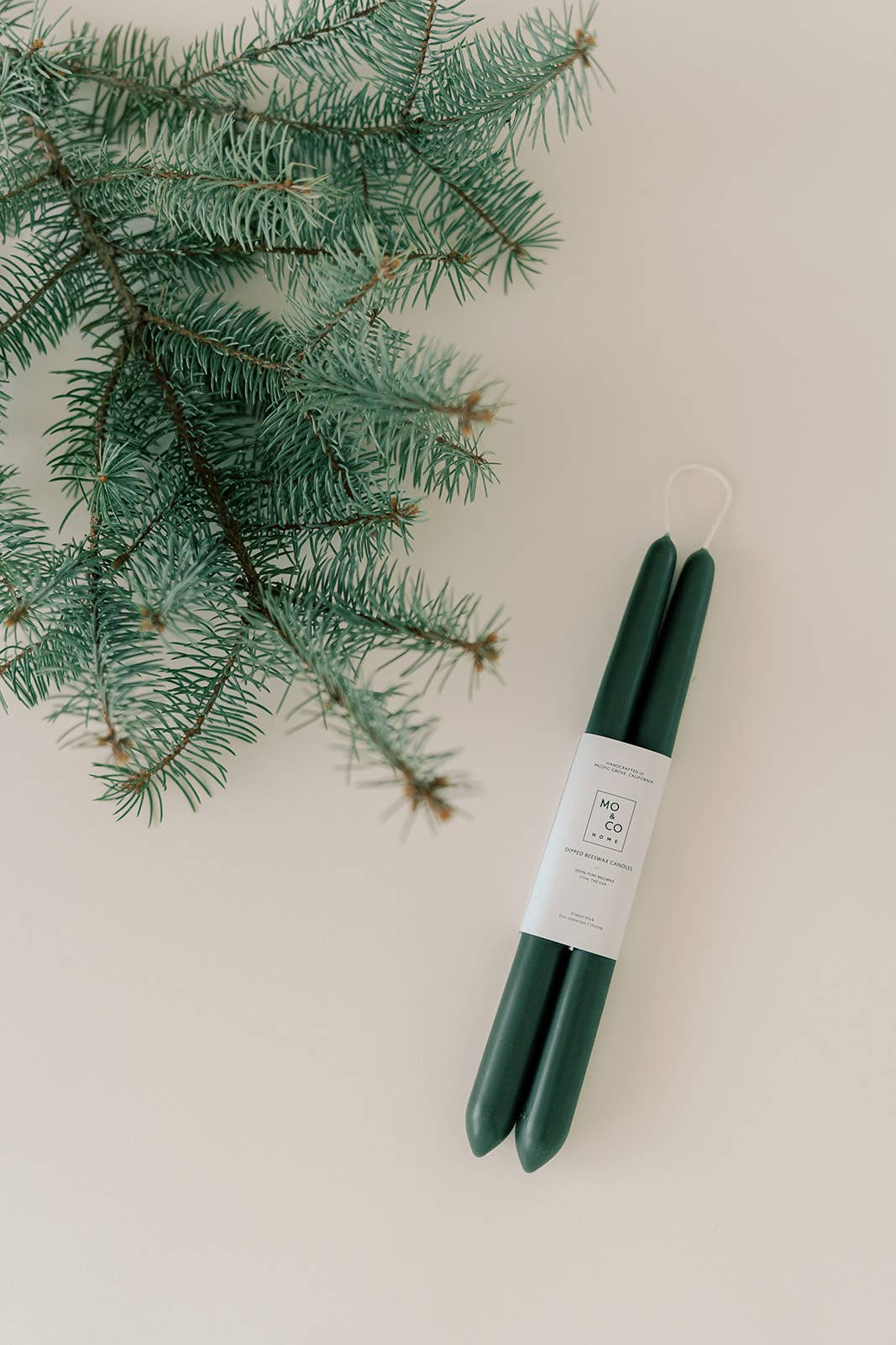 Forest Green Dipped Beeswax Taper Candles