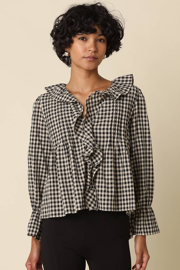 Hazel Gingham Ruffle Blouse
