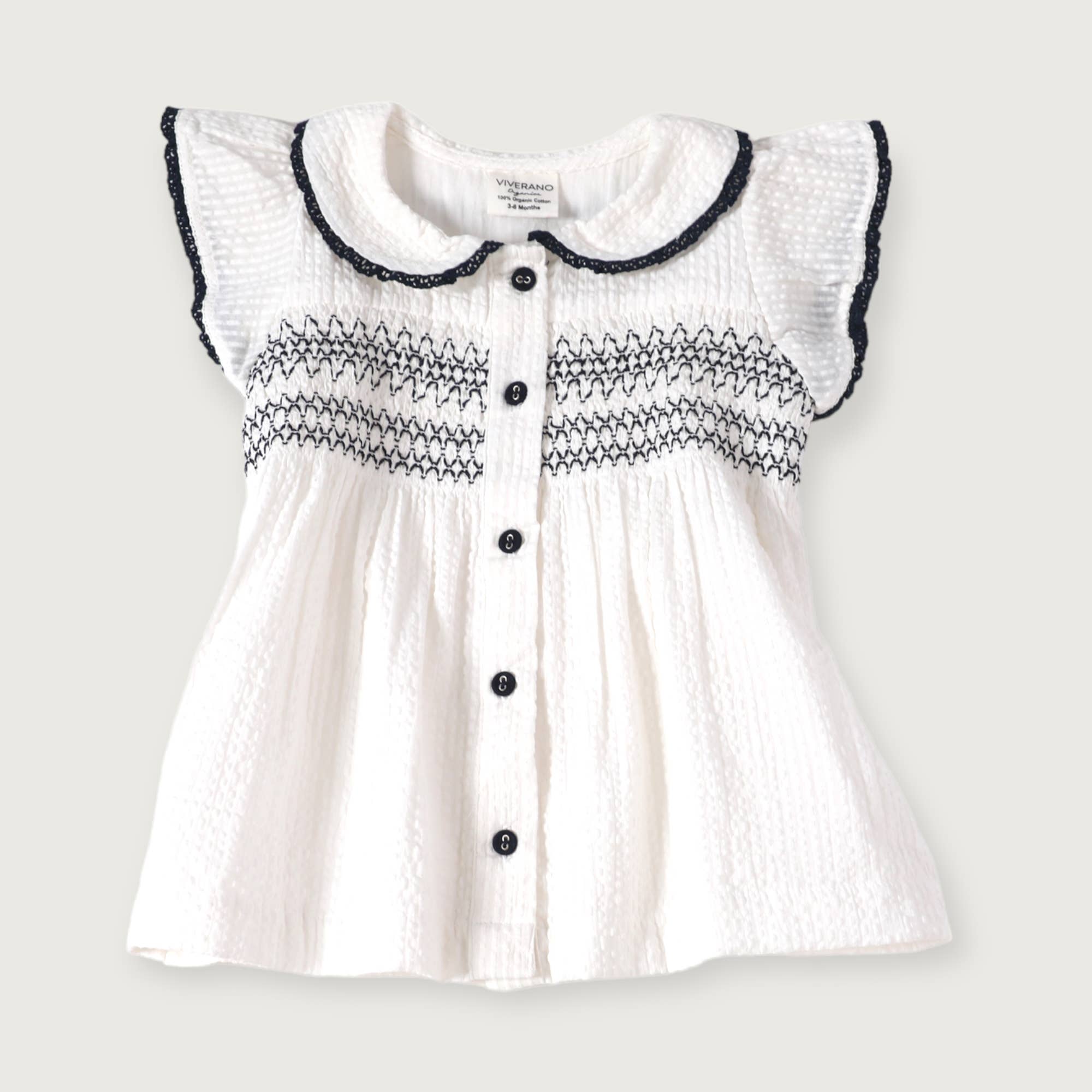 Celine White Seersucker Smocked Baby Dress + Bloomer Organic
