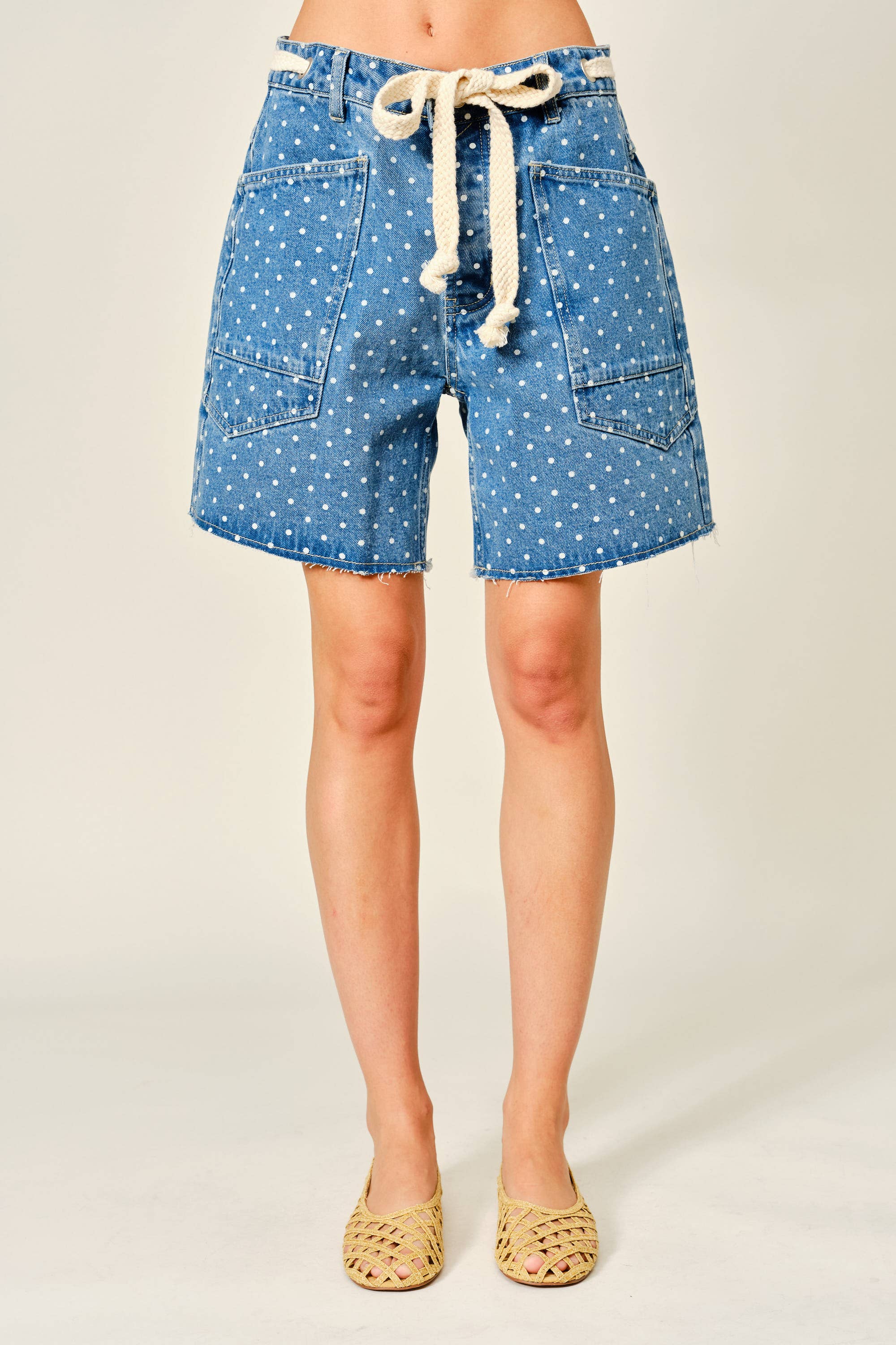 Polka Dot Barrel Denim Shorts